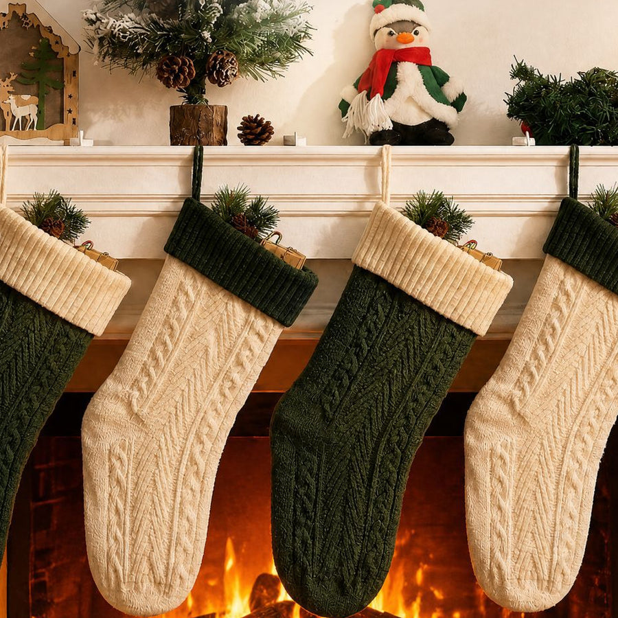 001 18 inch herringbone cable knit christmas stocking hero