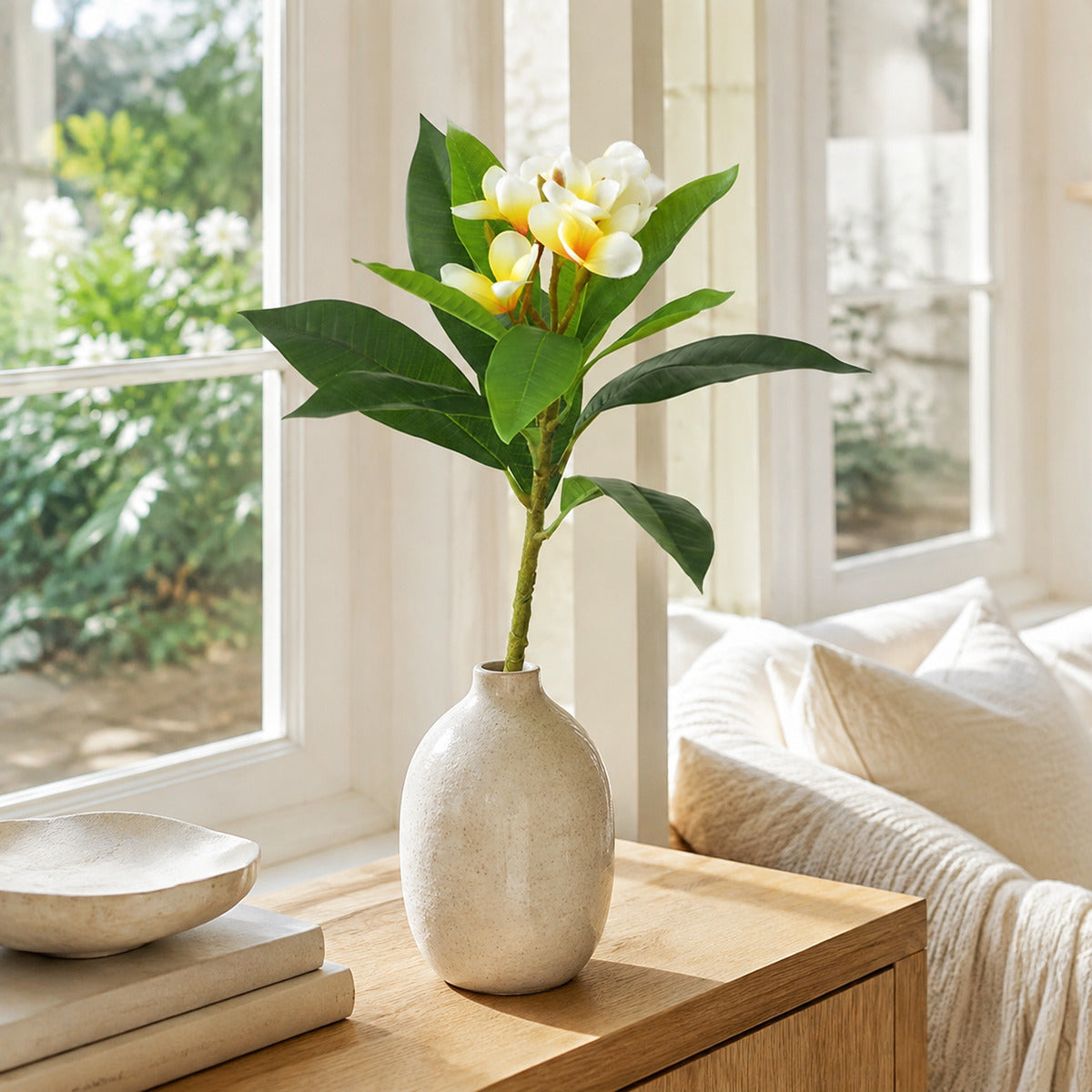 EVERIVELLE 24.4-Inch Artificial Plumeria Flower Branch