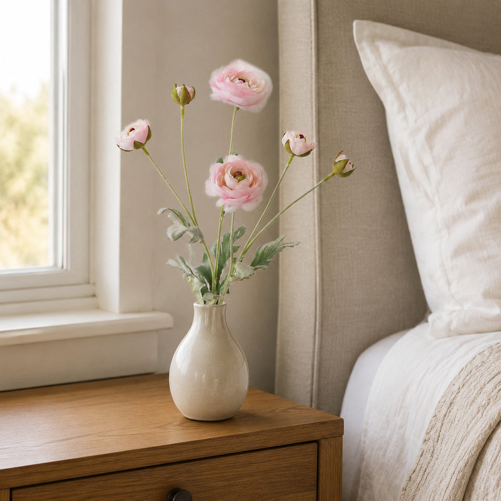 EVERIVELLE 27.2-Inch Six-Head Flocked Artificial Ranunculus Stem