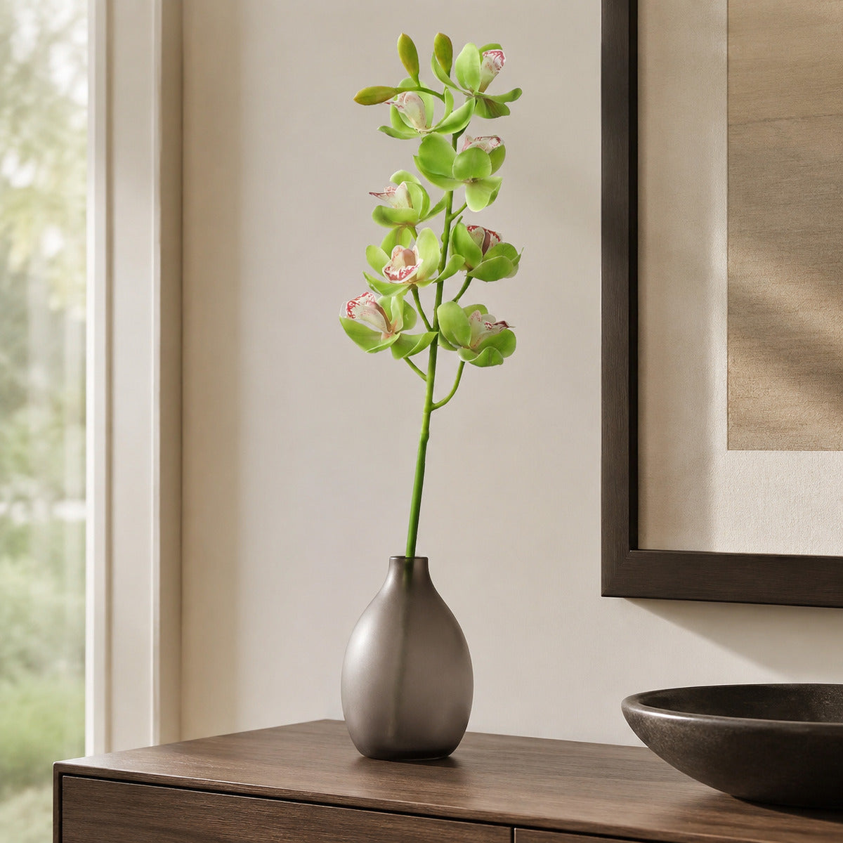 EVERIVELLE 27.2-Inch Green 3D Artificial Cymbidium Orchid Stem