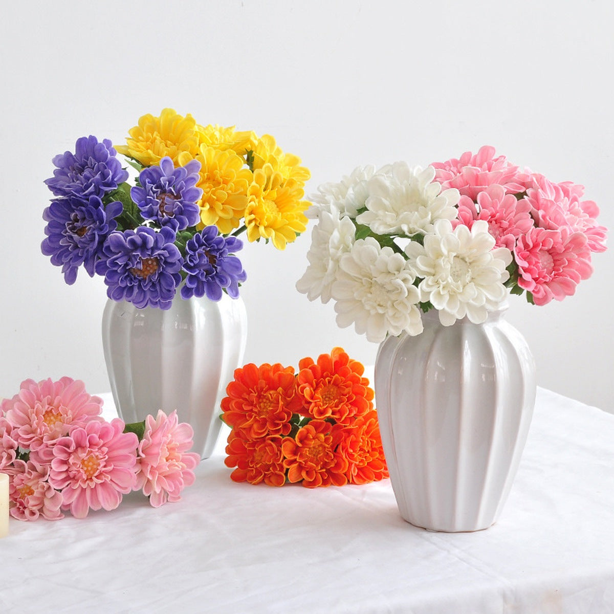 EVERIVELLE 13-Inch Five-Stem PU Chrysanthemum Bouquet