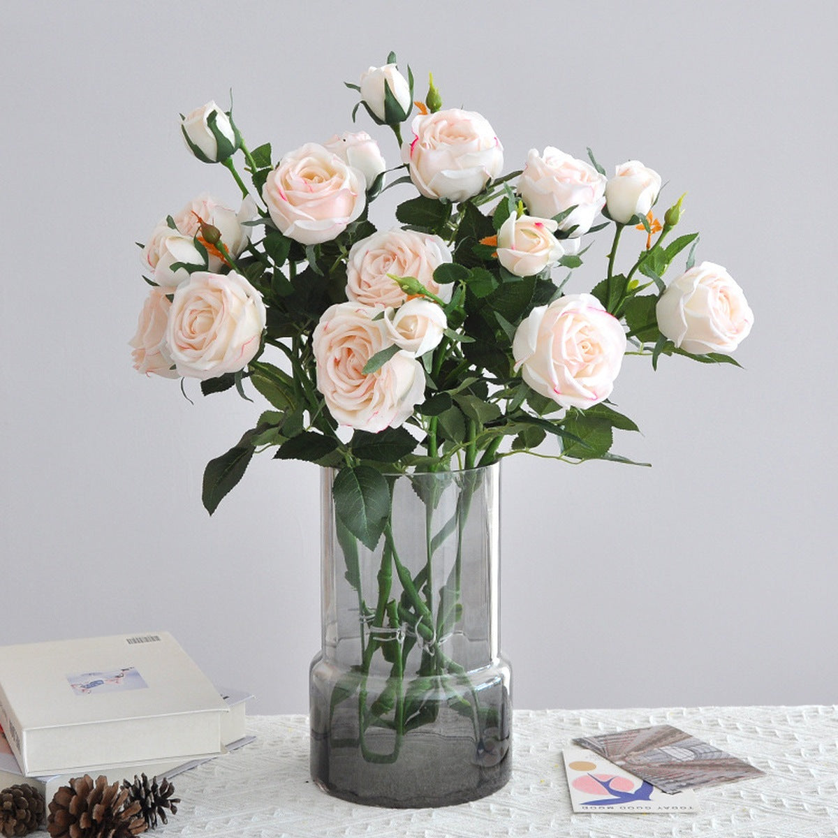 EVERIVELLE 28.7-Inch Three-Head Real-Touch Artificial Rose Stem