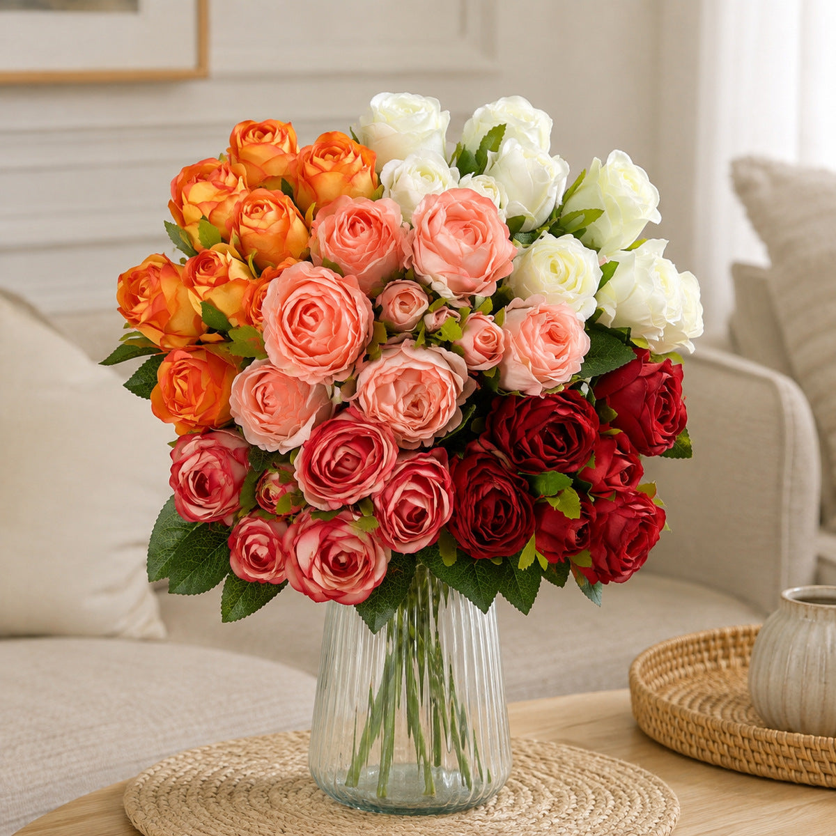EVERIVELLE 11.8-Inch Nine-Head Artificial Rose Bouquet