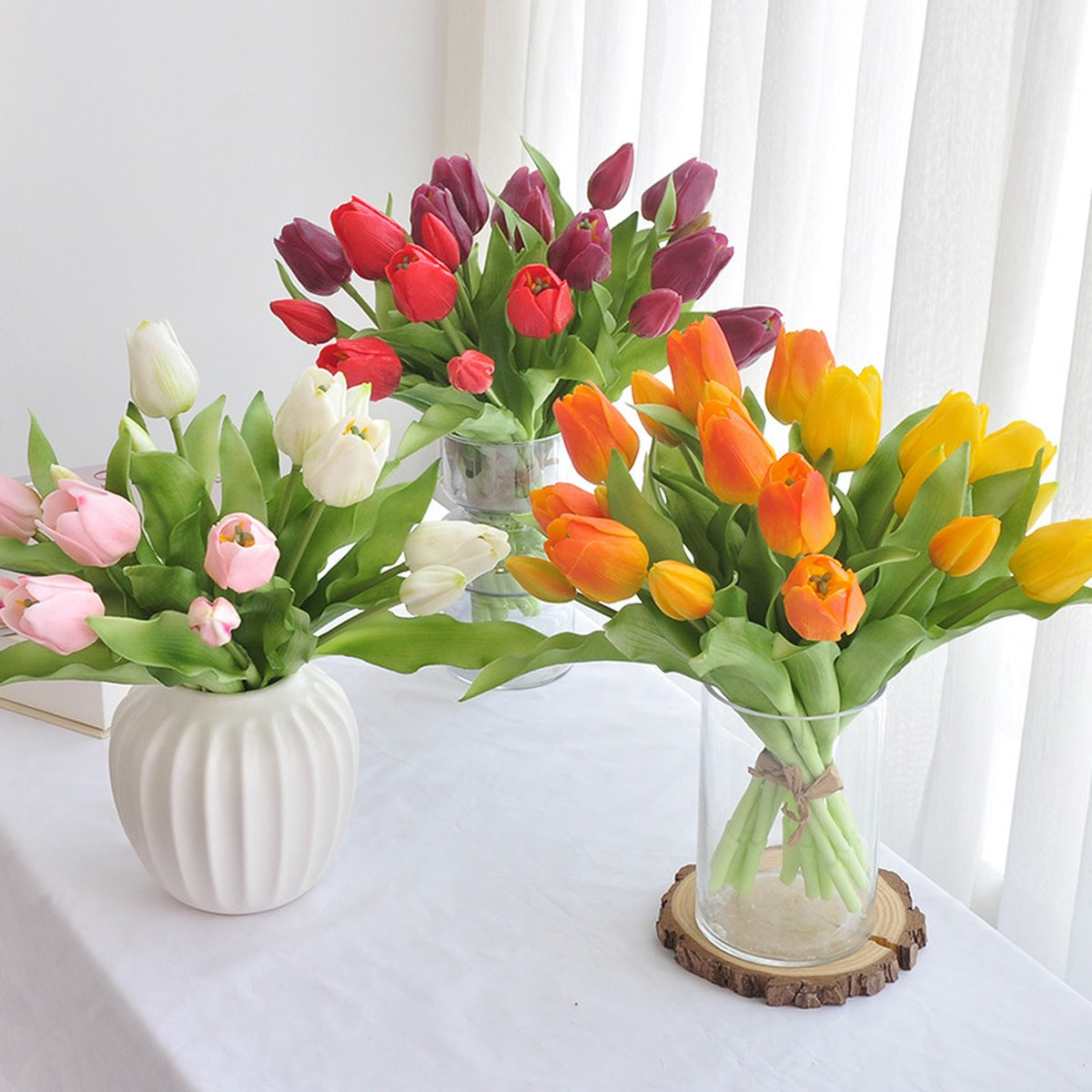 EVERIVELLE 12.2-Inch Seven-Head Soft-Touch Tulip Bouquet
