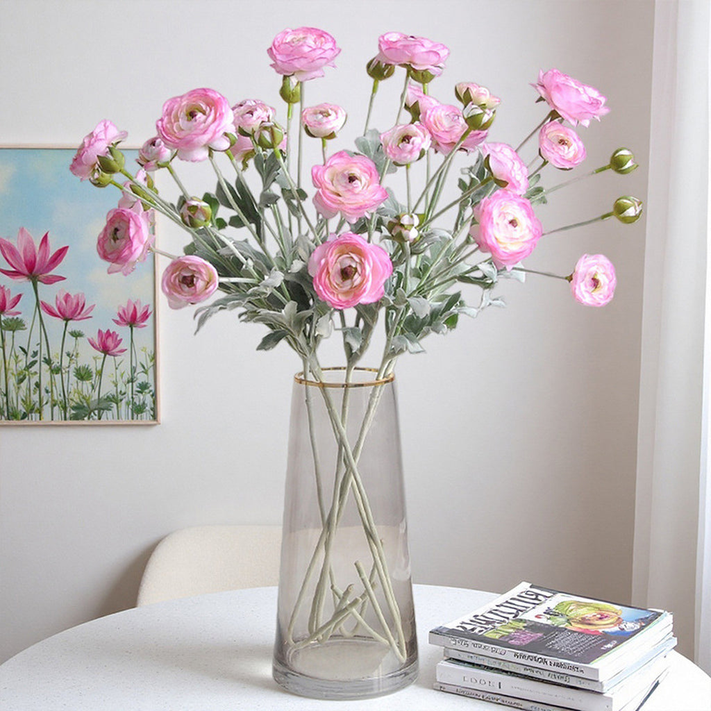 EVERIVELLE 27.2-Inch Six-Head Flocked Artificial Ranunculus Stem