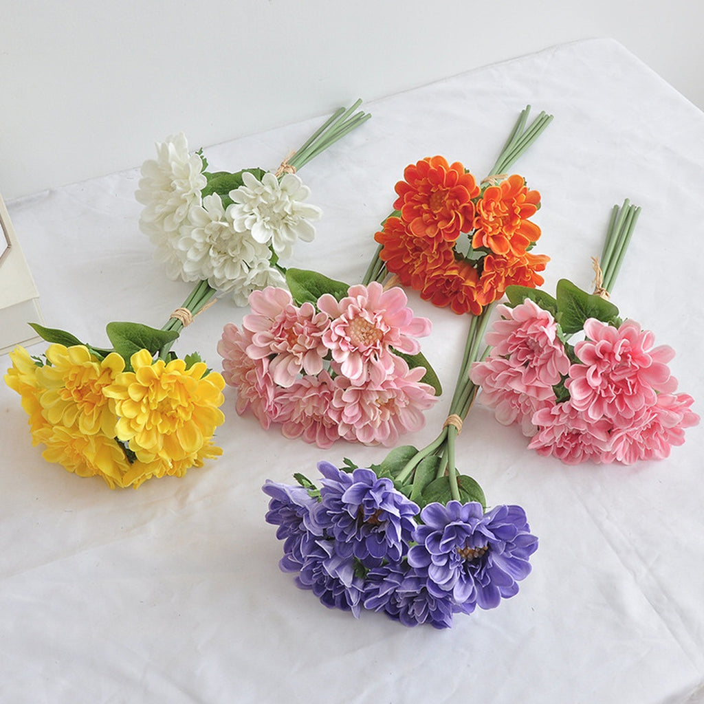 EVERIVELLE 13-Inch Five-Stem PU Chrysanthemum Bouquet