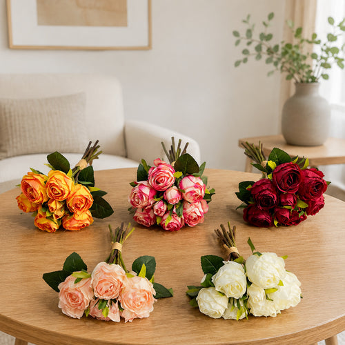 EVERIVELLE 11.8-Inch Nine-Head Artificial Rose Bouquet