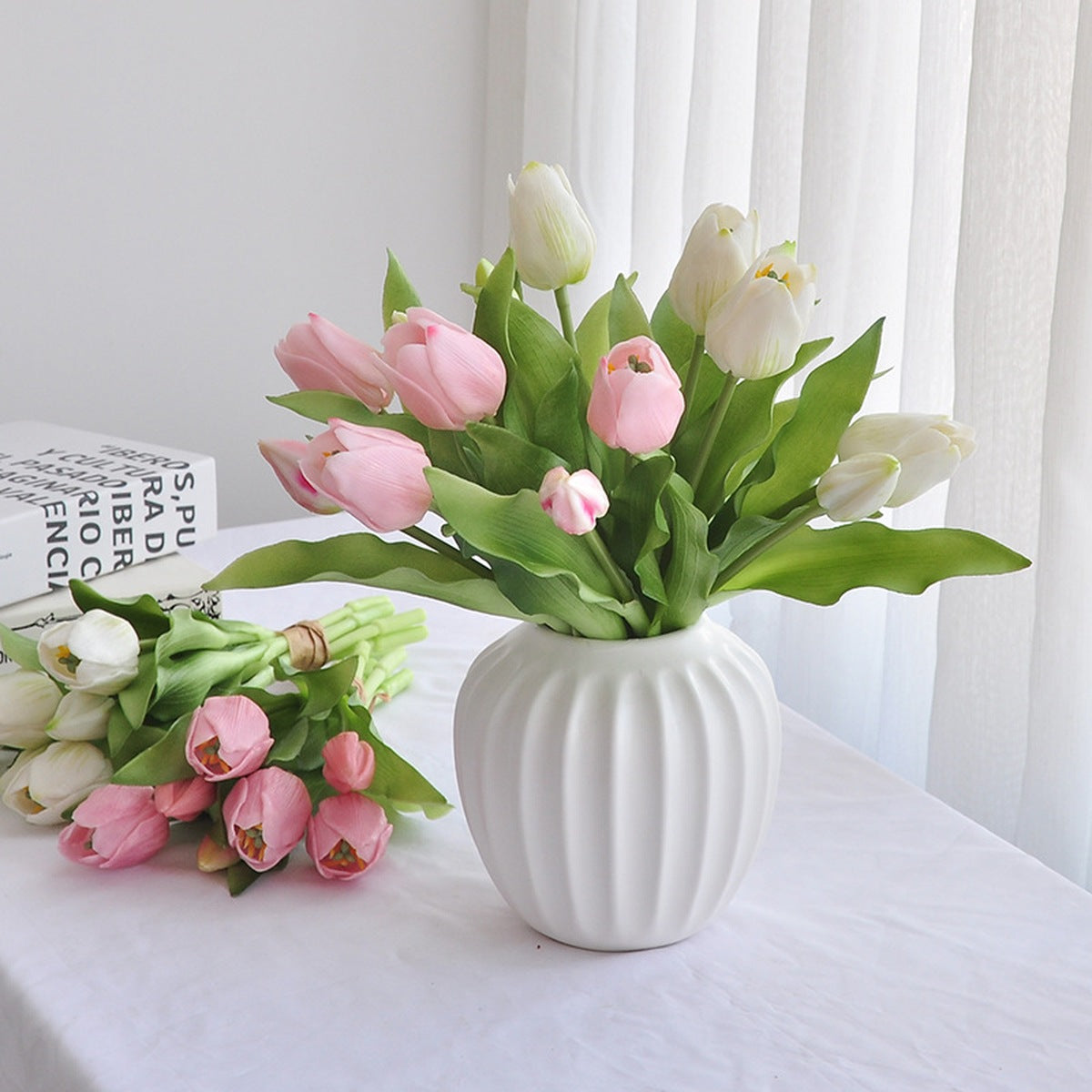 EVERIVELLE 12.2-Inch Seven-Head Soft-Touch Tulip Bouquet