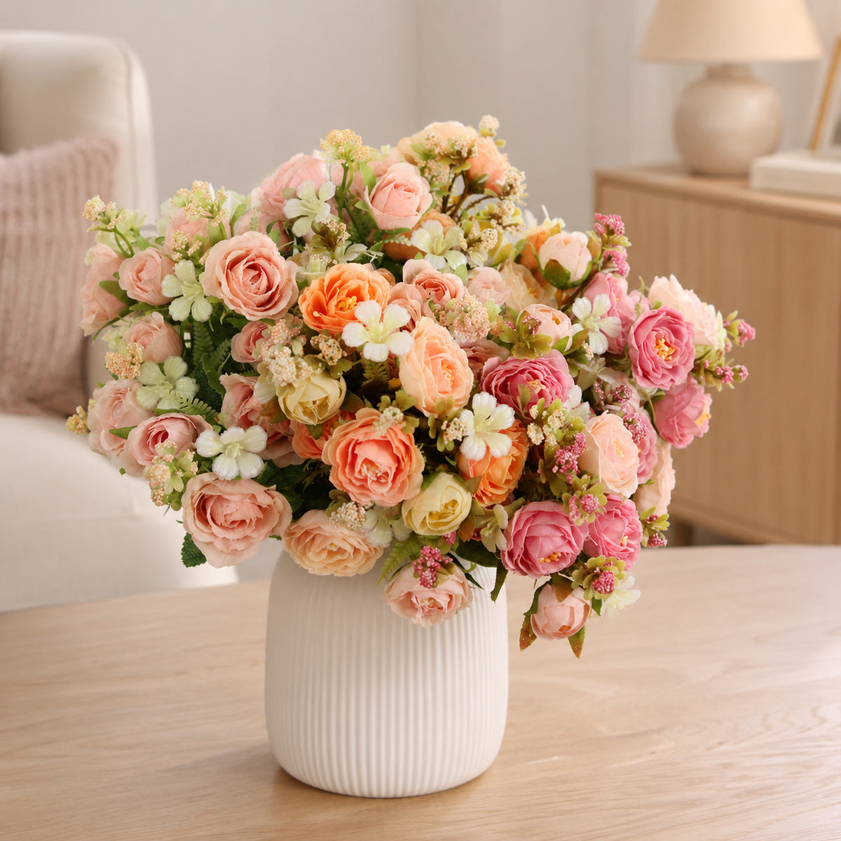 EVERIVELLE Artificial Rose & Tea Bud Mini Bouquet
