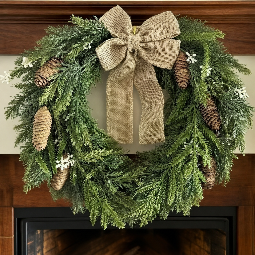 Natural-Look Dark Green Christmas Wreath — 002 wre effect