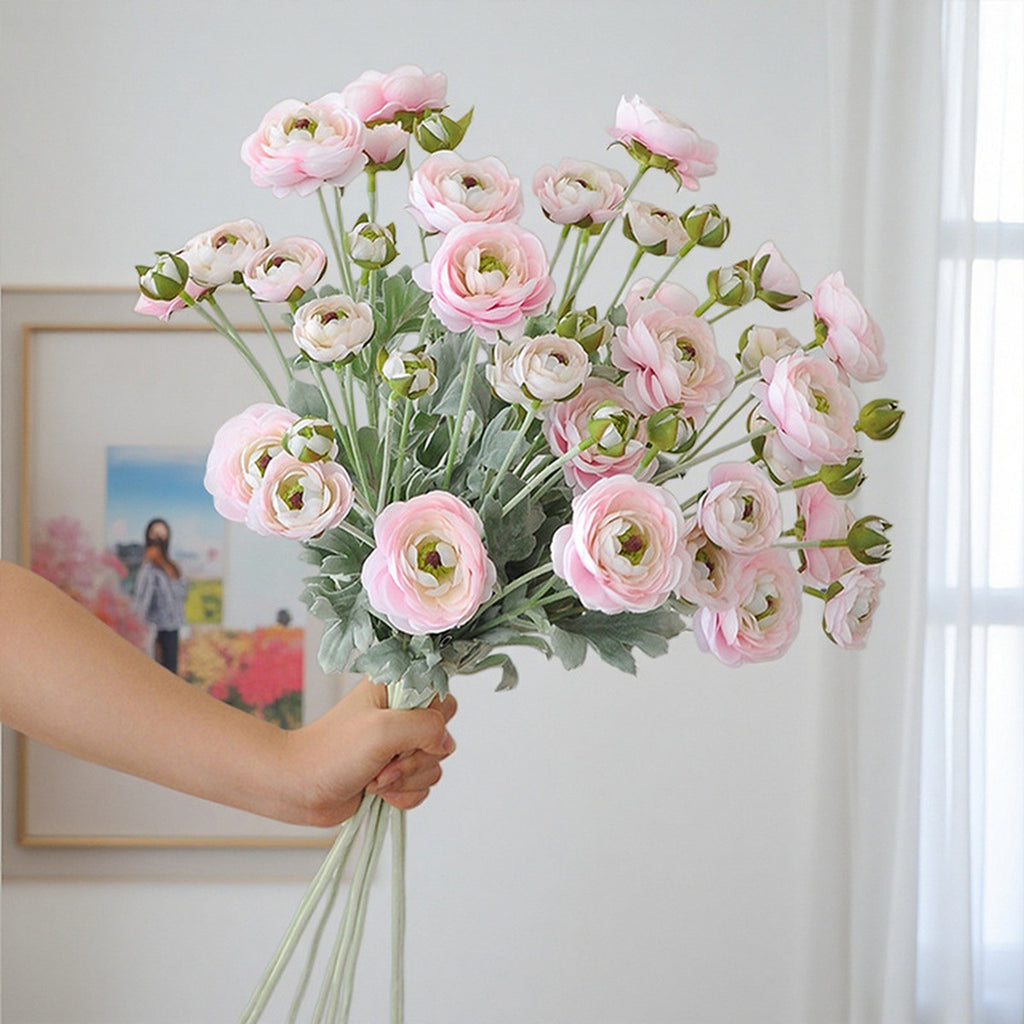 EVERIVELLE 27.2-Inch Six-Head Flocked Artificial Ranunculus Stem