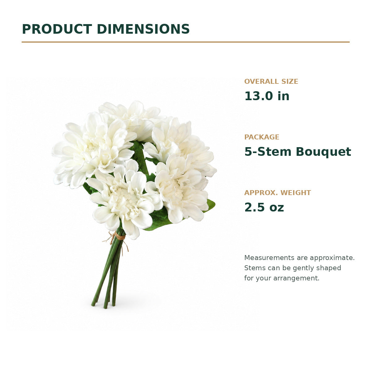 EVERIVELLE 13-Inch Five-Stem PU Chrysanthemum Bouquet
