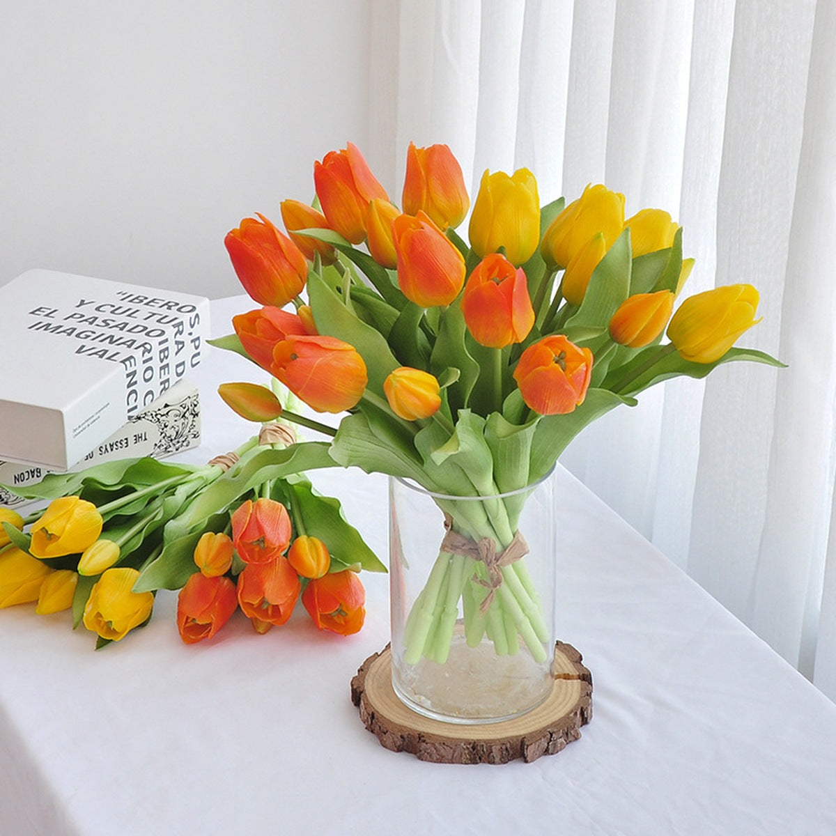 EVERIVELLE 12.2-Inch Seven-Head Soft-Touch Tulip Bouquet