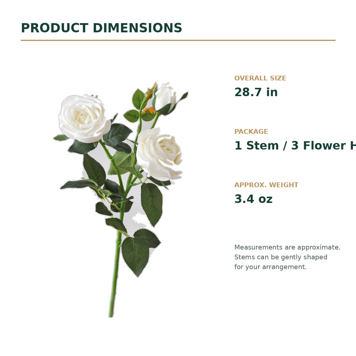 EVERIVELLE 28.7-Inch Three-Head Real-Touch Artificial Rose Stem
