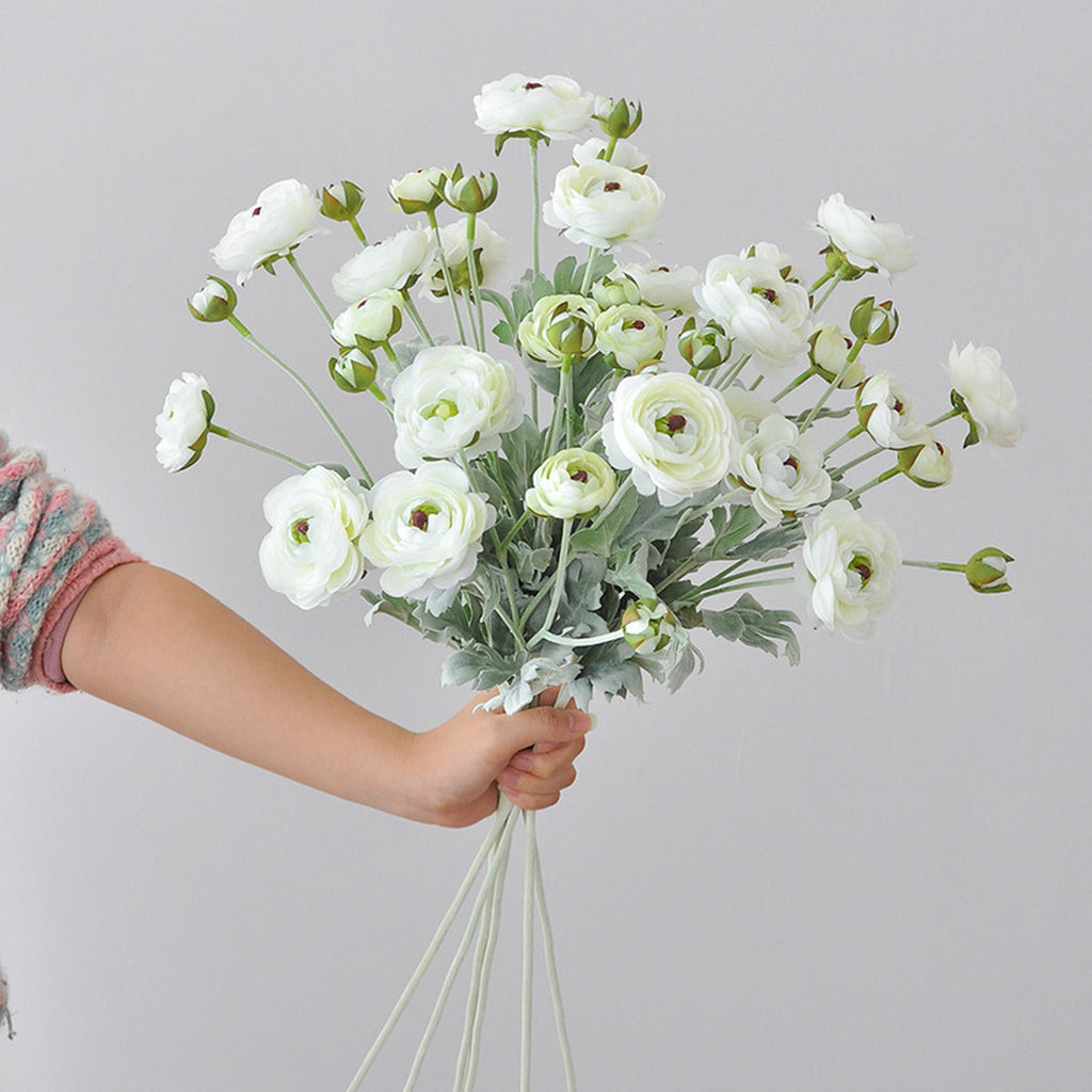 EVERIVELLE 27.2-Inch Six-Head Flocked Artificial Ranunculus Stem