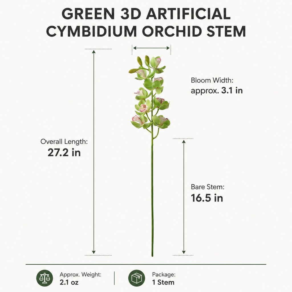 EVERIVELLE 27.2-Inch Green 3D Artificial Cymbidium Orchid Stem