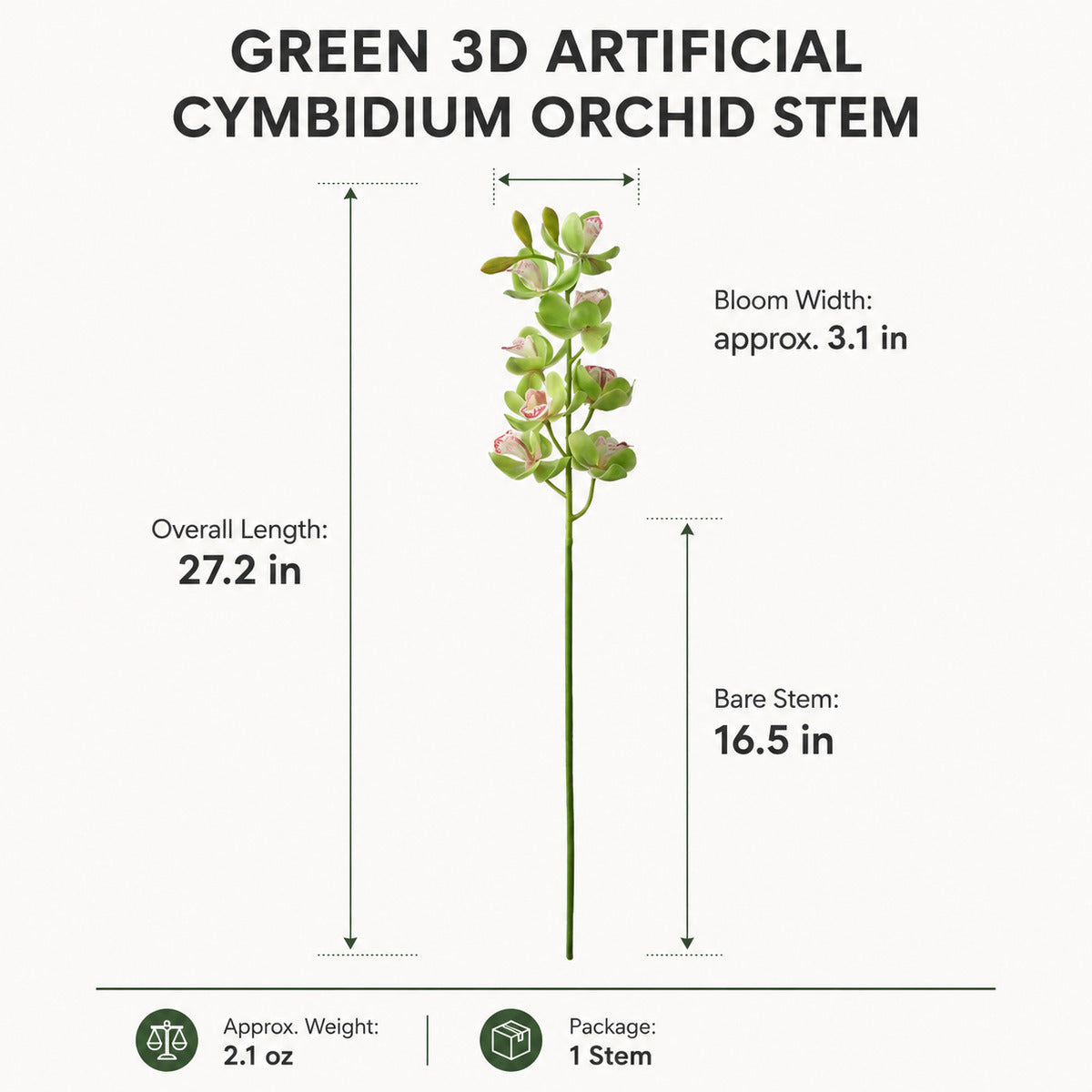 EVERIVELLE 27.2-Inch Green 3D Artificial Cymbidium Orchid Stem