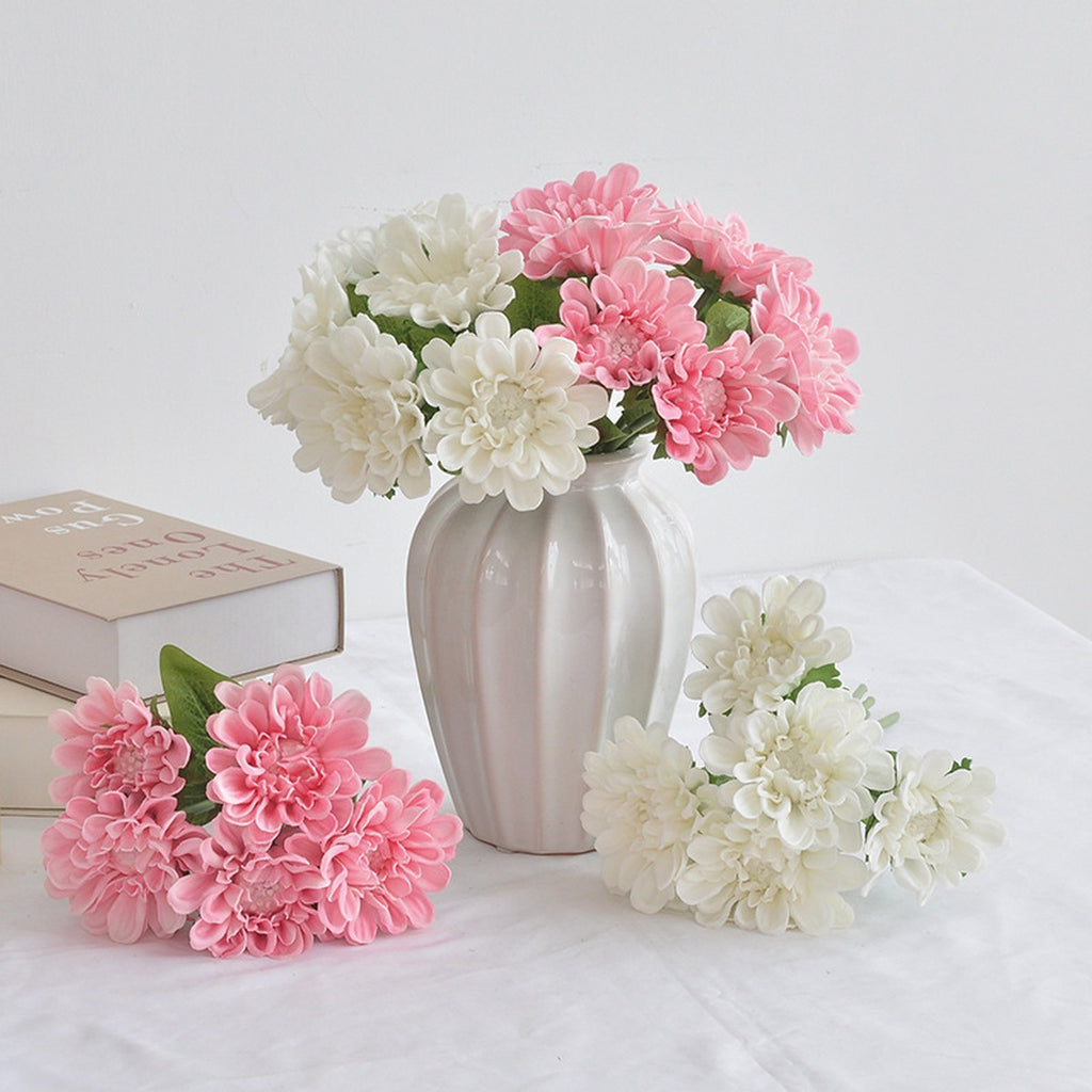 EVERIVELLE 13-Inch Five-Stem PU Chrysanthemum Bouquet