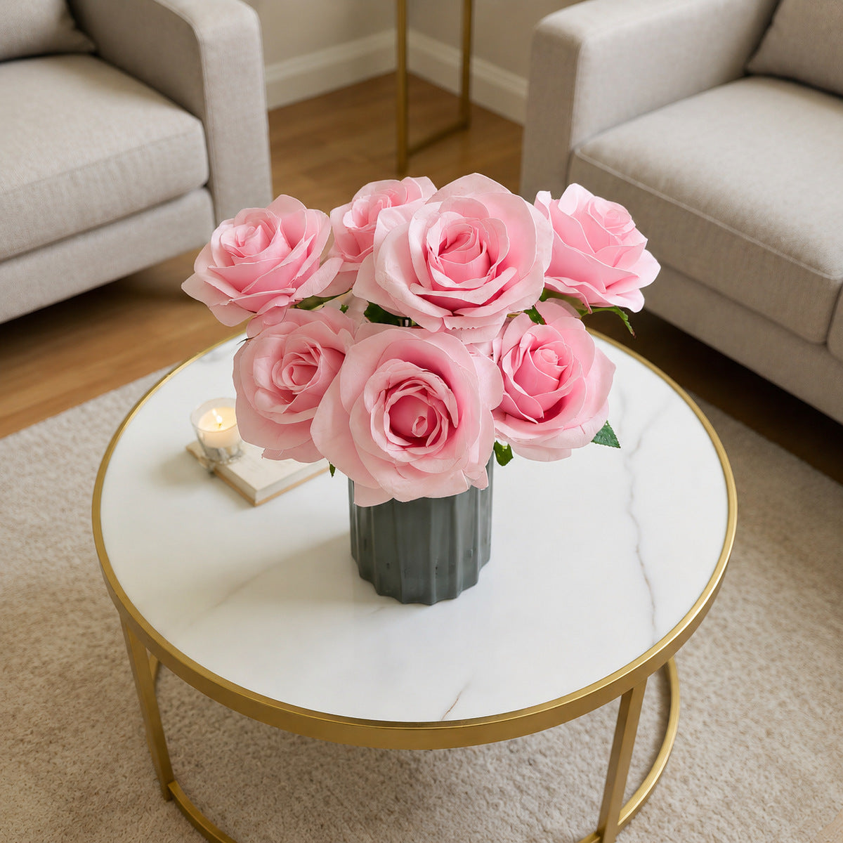EVERIVELLE 17.3-Inch Seven-Head Artificial Rose Bouquet