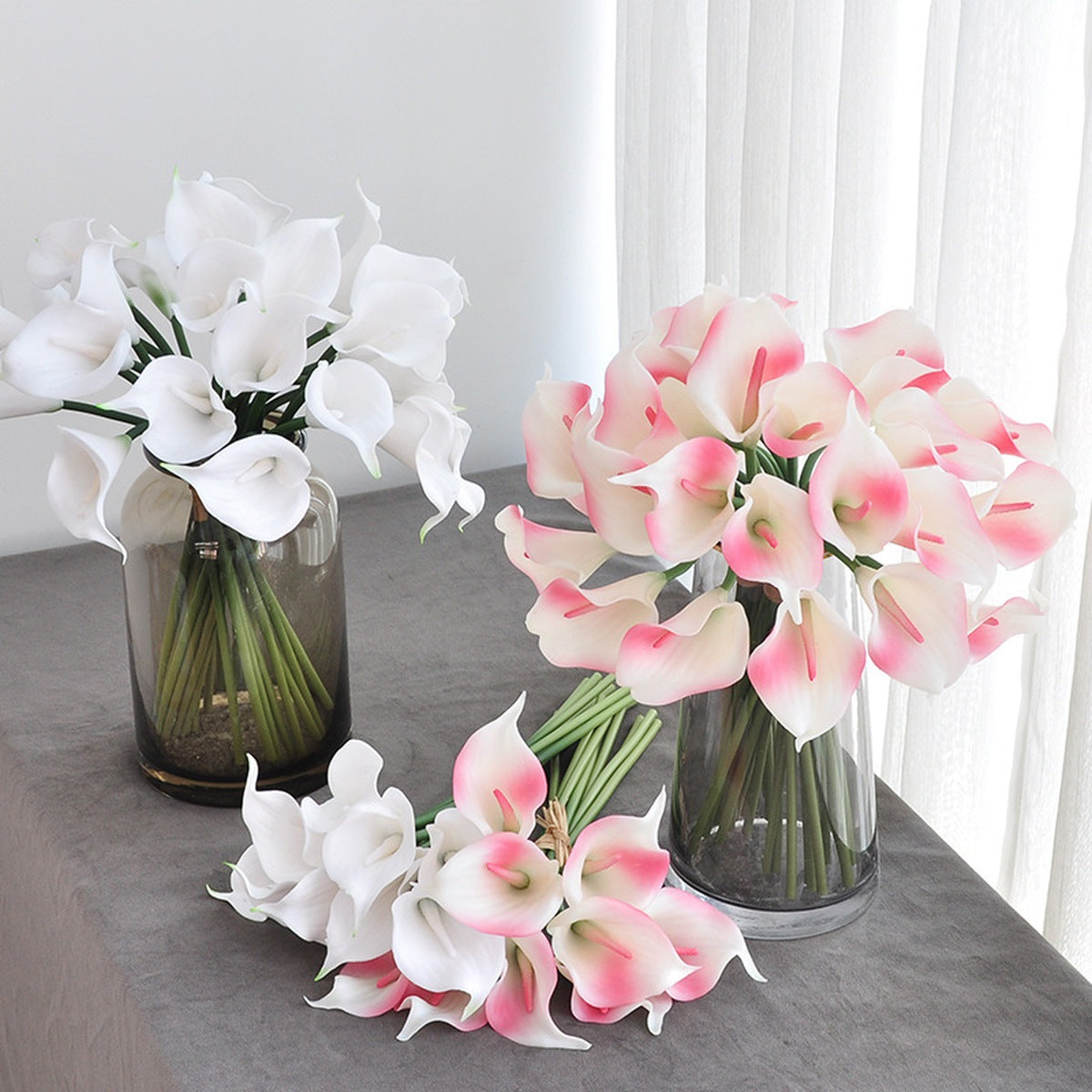 EVERIVELLE 13.8-Inch Nine-Stem Soft-Touch Calla Lily Bouquet