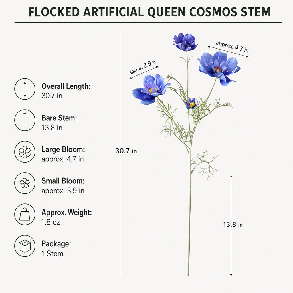 EVERIVELLE 30.7-Inch Flocked Artificial Queen Cosmos Stem