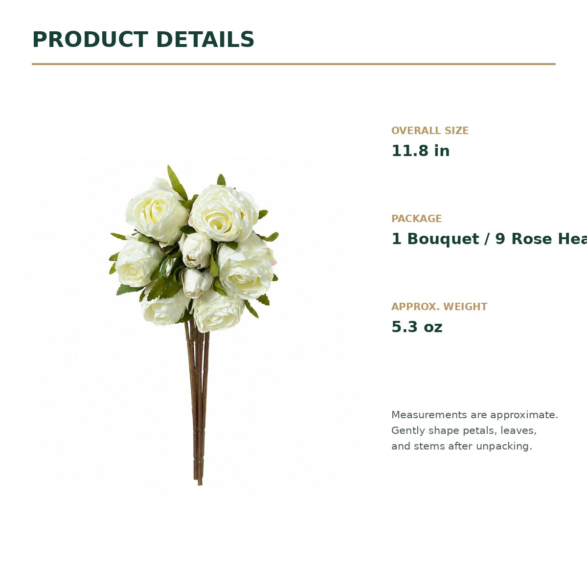 EVERIVELLE 11.8-Inch Nine-Head Artificial Rose Bouquet