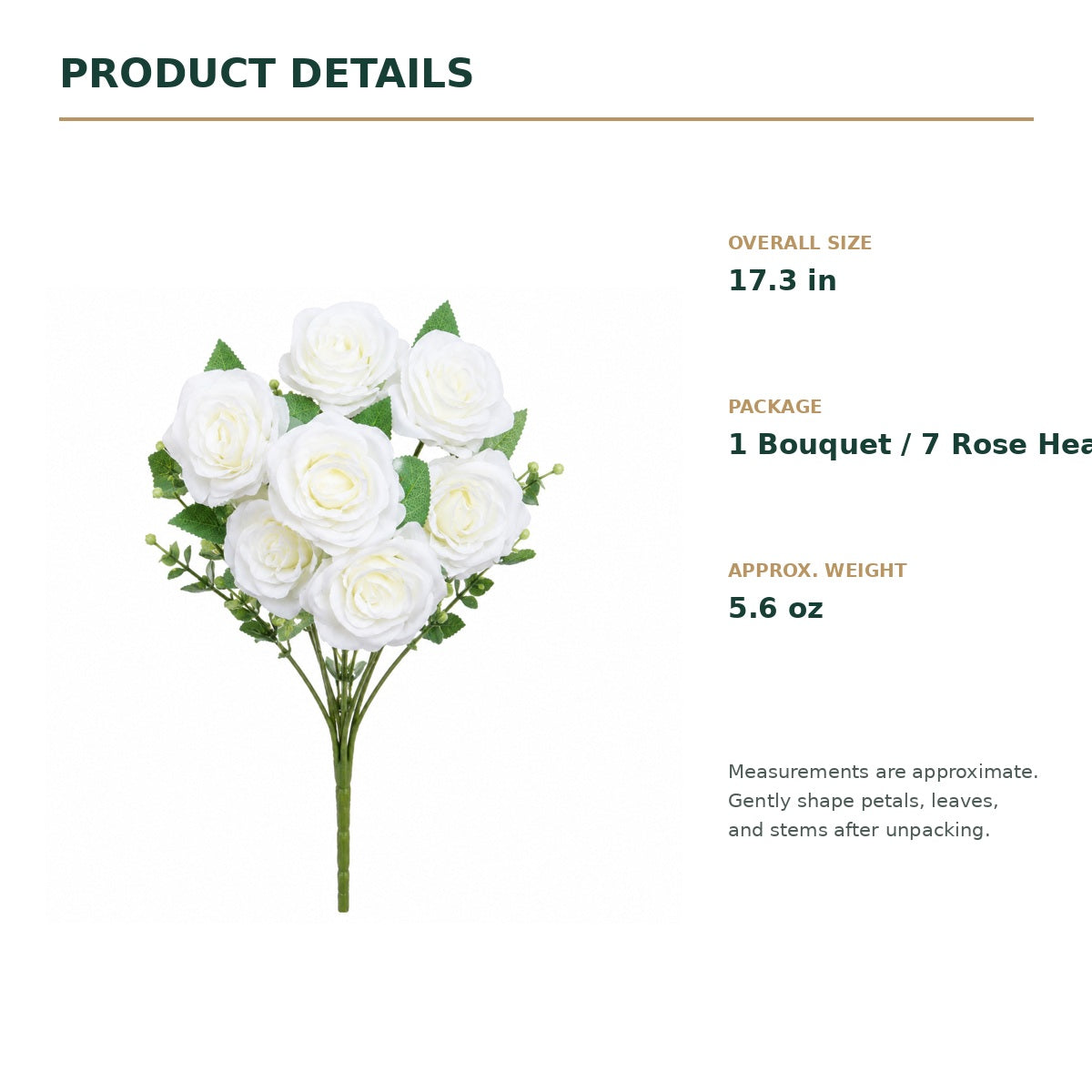 EVERIVELLE 17.3-Inch Seven-Head Artificial Rose Bouquet