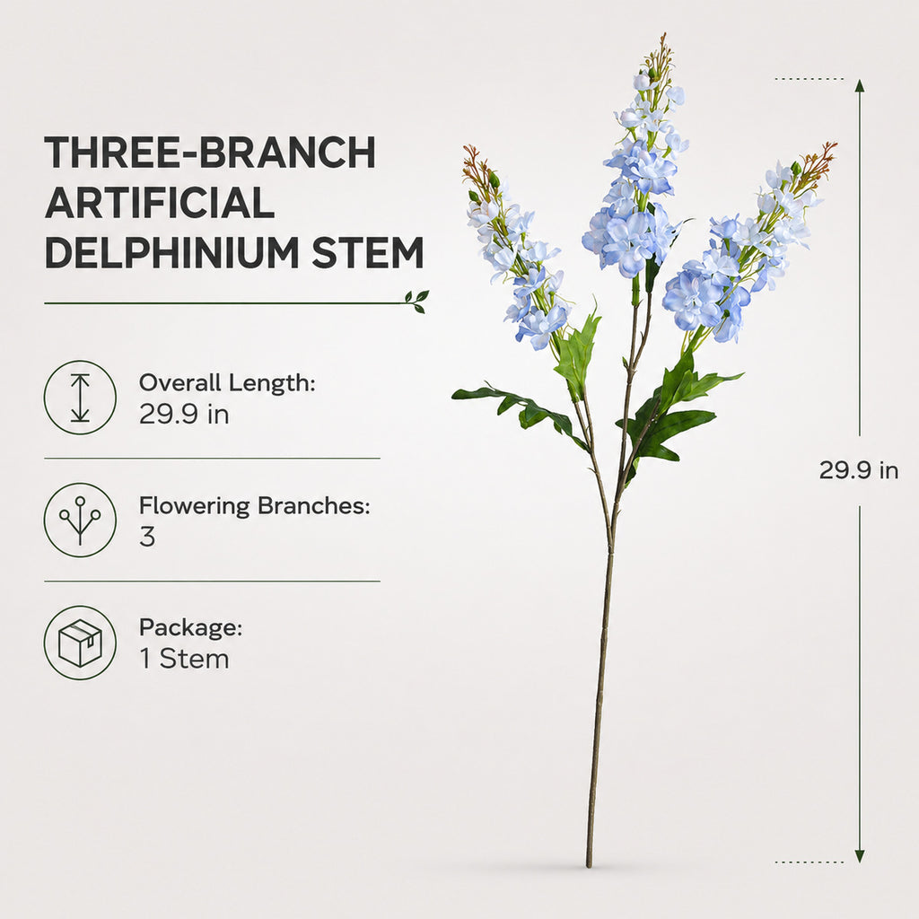 EVERIVELLE 29.9-Inch Three-Branch Artificial Delphinium Stem