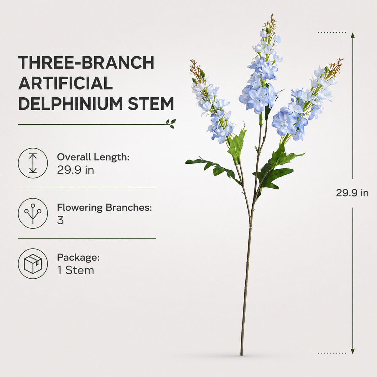 EVERIVELLE 29.9-Inch Three-Branch Artificial Delphinium Stem