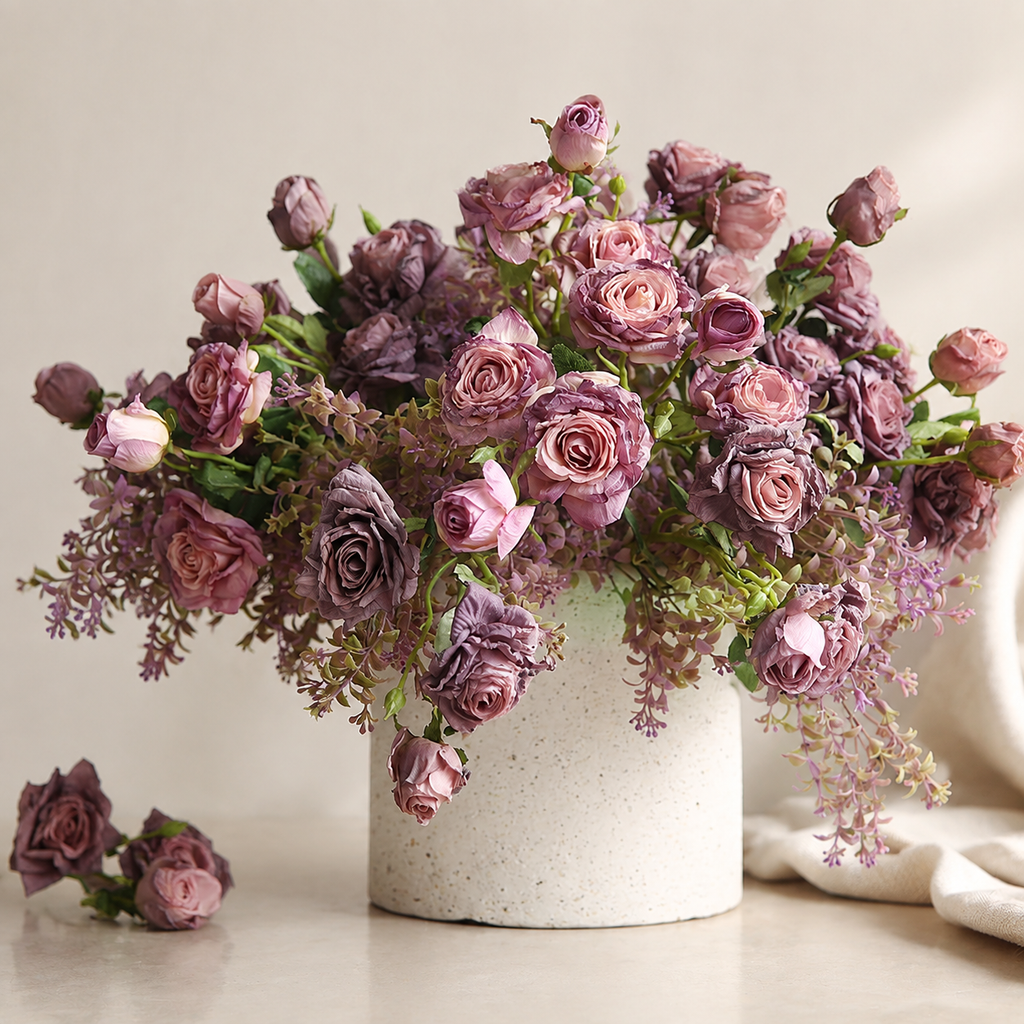 EVERIVELLE Five-Head Vintage Burnt-Edge Artificial Rose Spray