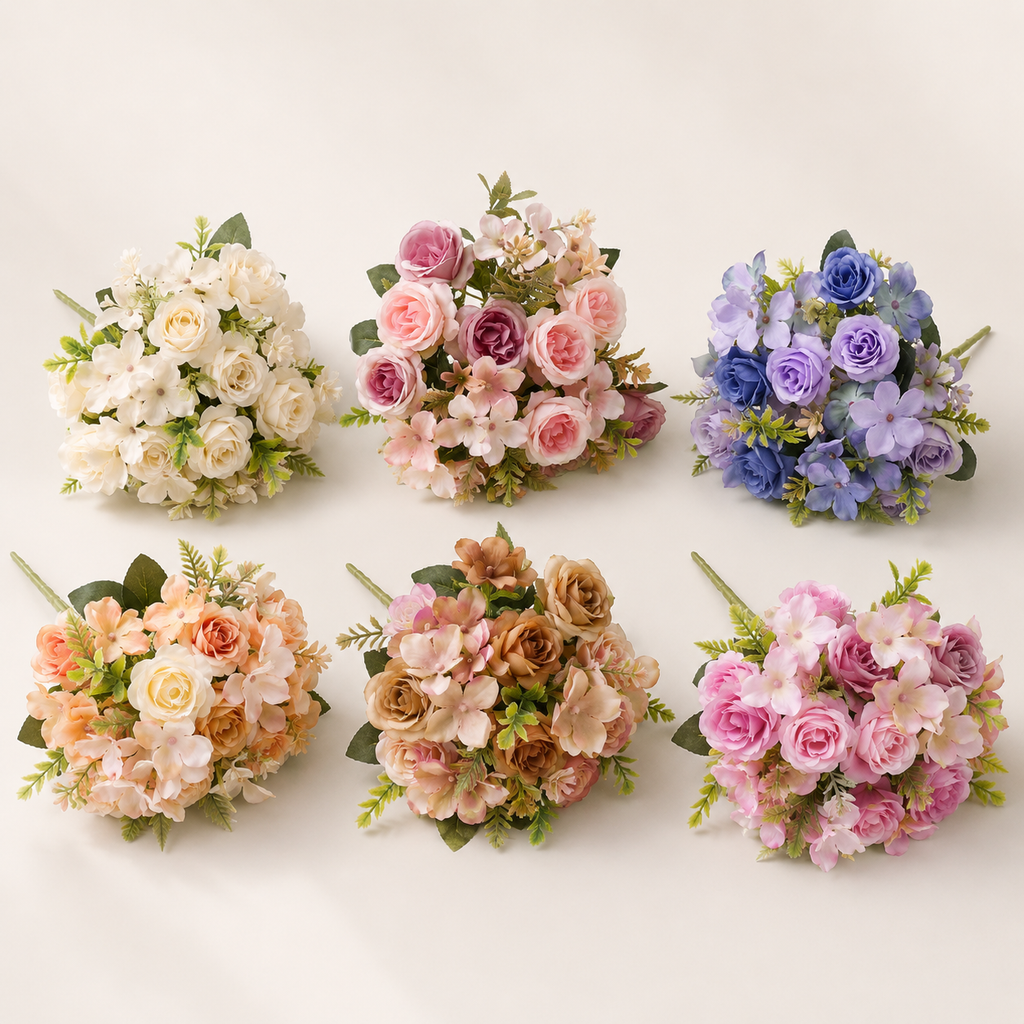 Artificial Rose & Hydrangea Bouquet   Elegant Seasonal Floral Arrangement | EVERIVELLE artificial flowers and garden décor