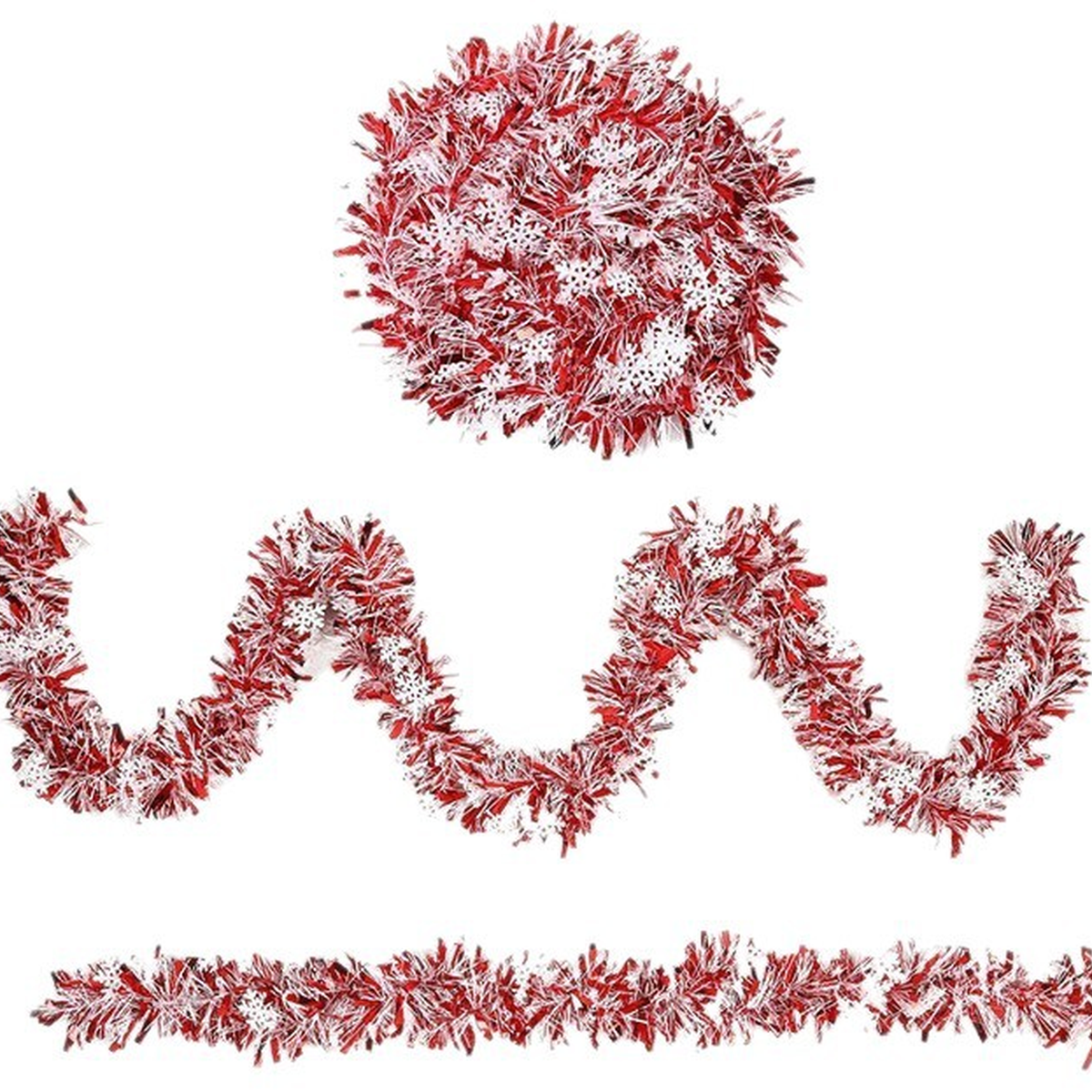EVERIVELLE 6.6-Foot Red & White Snowflake Tinsel Garland