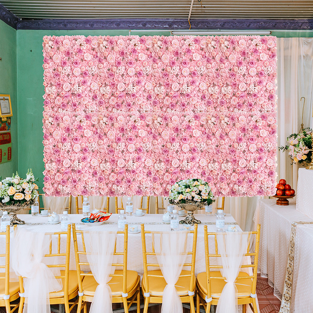EVERIVELLE Artificial Rose & Hydrangea Flower Wall Panel