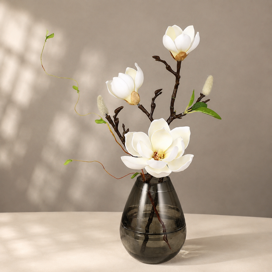 Real Touch Artificial Magnolia Stem   Elegant Faux Flower Décor | EVERIVELLE artificial flowers and garden décor