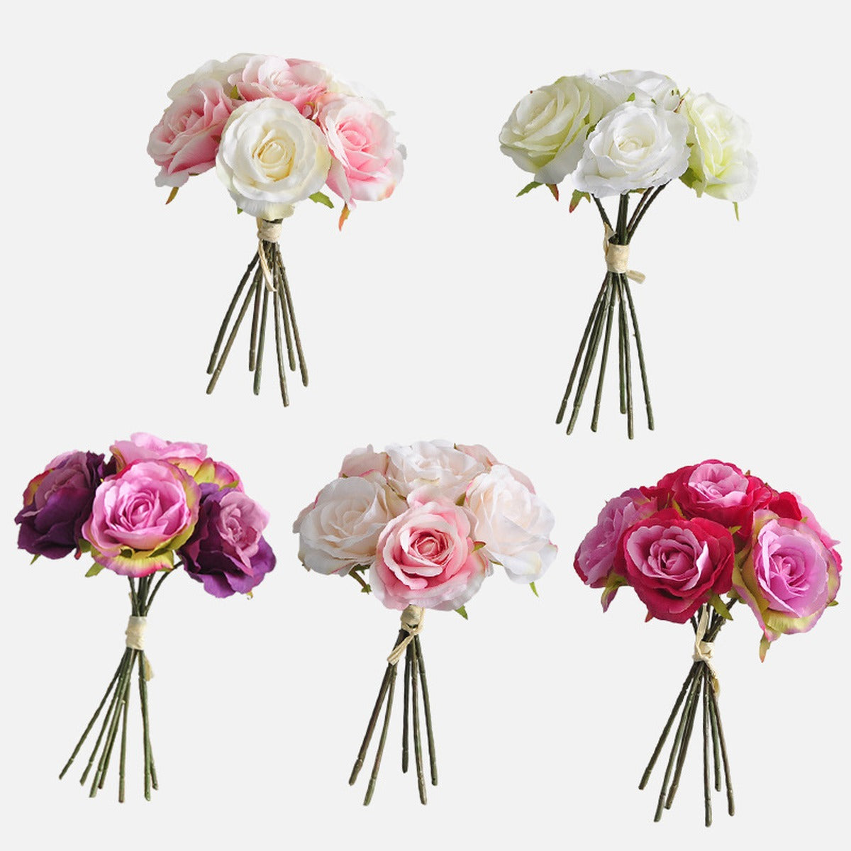 EVERIVELLE 8.7-Inch Seven-Stem Artificial Rose Bouquet