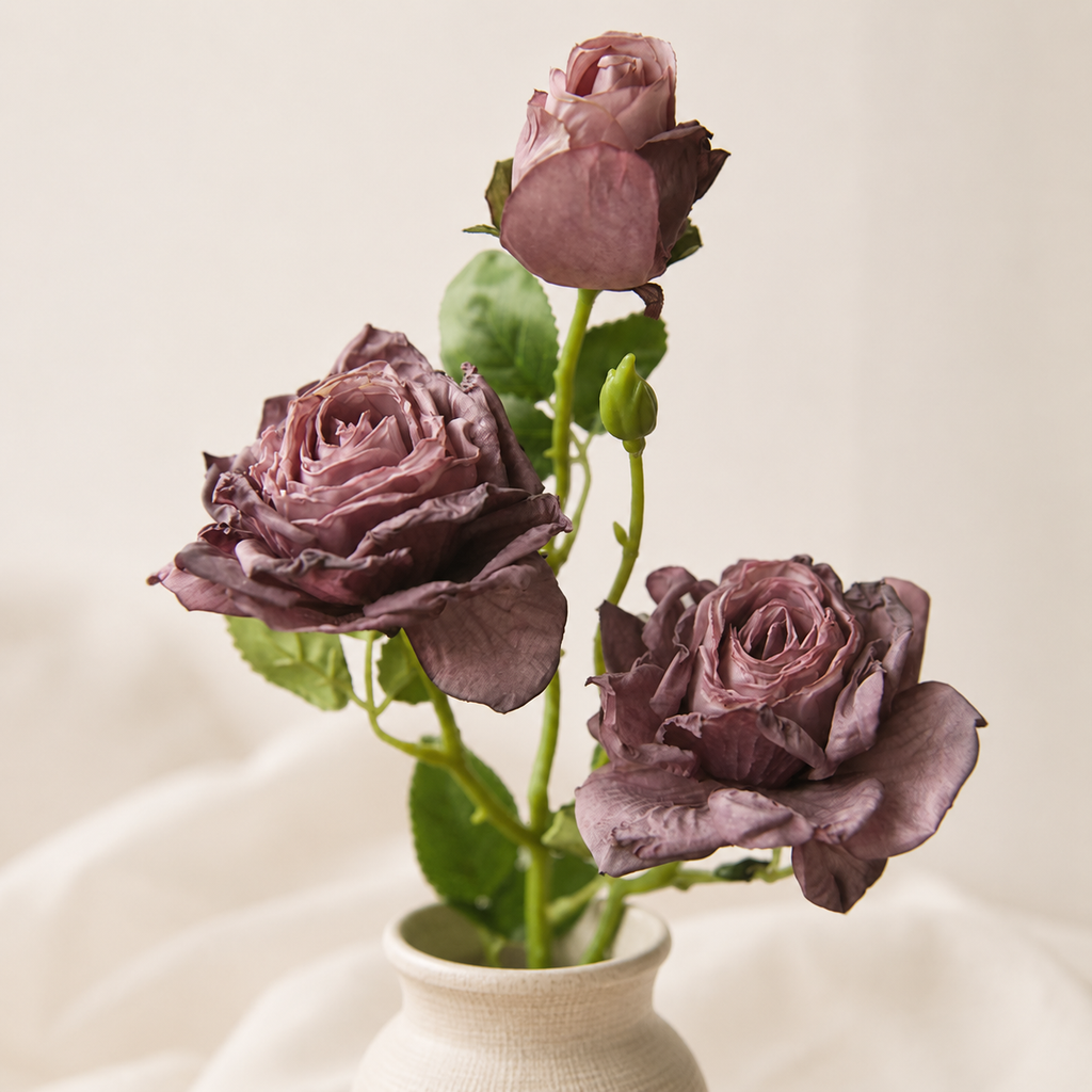 EVERIVELLE Five-Head Vintage Burnt-Edge Artificial Rose Spray
