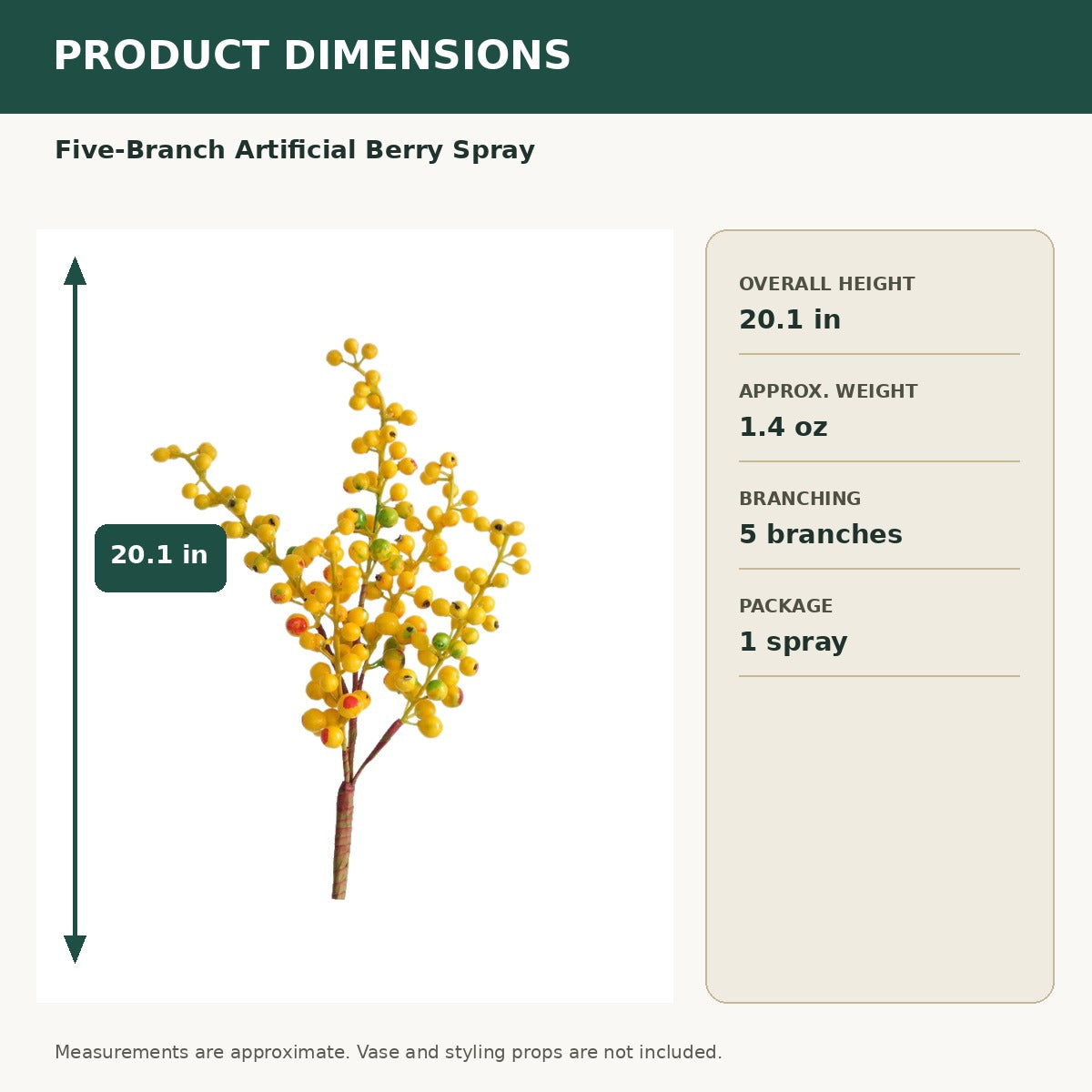 EVERIVELLE 20.1-Inch Five-Branch Artificial Berry Spray