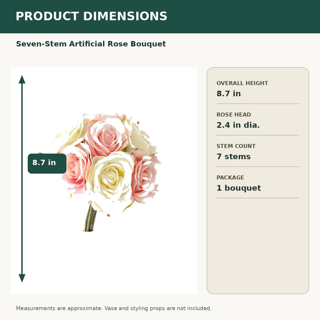 EVERIVELLE 8.7-Inch Seven-Stem Artificial Rose Bouquet