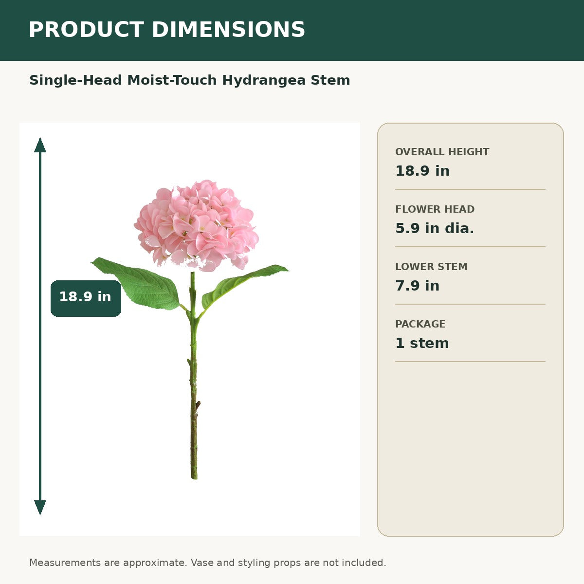 EVERIVELLE 18.9-Inch Single-Head Moist-Touch Artificial Hydrangea Stem