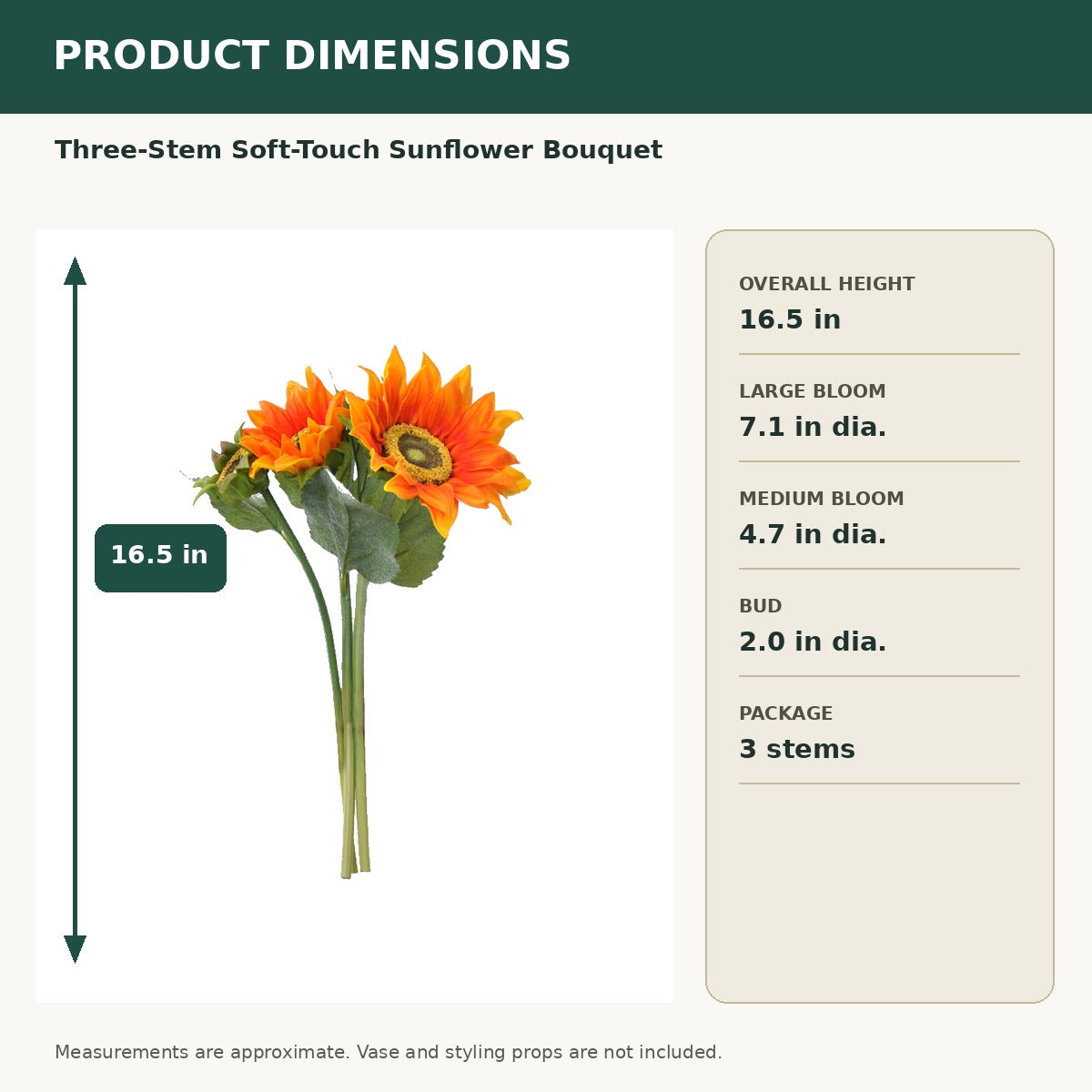 EVERIVELLE 16.5-Inch Three-Stem Soft-Touch Artificial Sunflower Bouquet