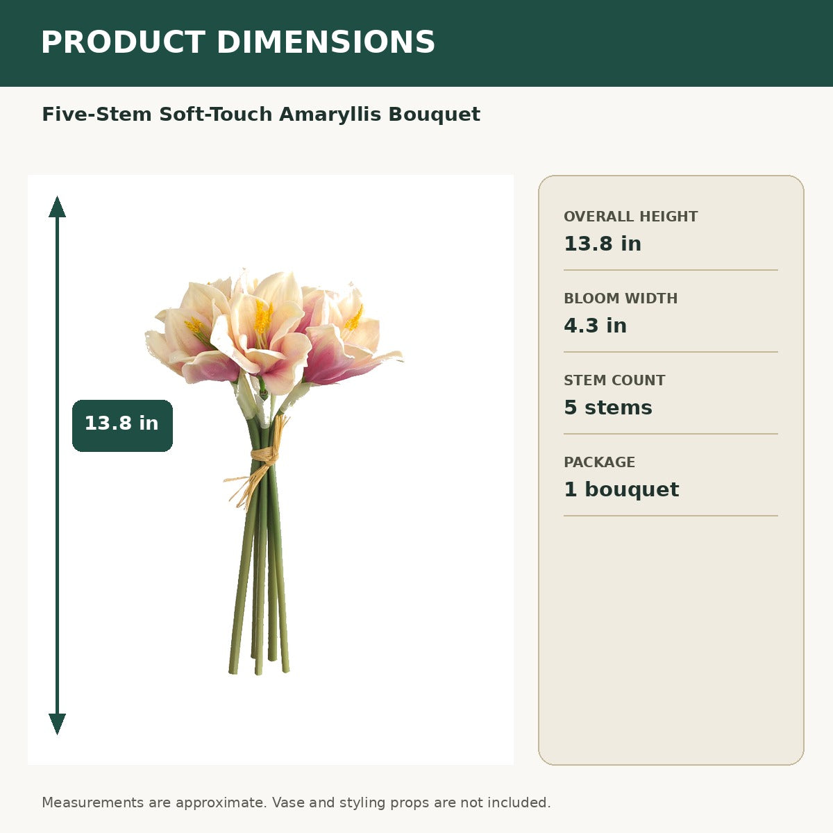 EVERIVELLE 13.8-Inch Five-Stem Soft-Touch Artificial Amaryllis Bouquet