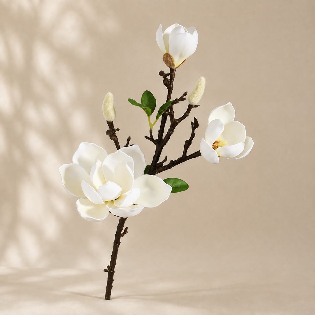 EVERIVELLE 29.5-Inch Real-Touch EVA Artificial Magnolia Stem