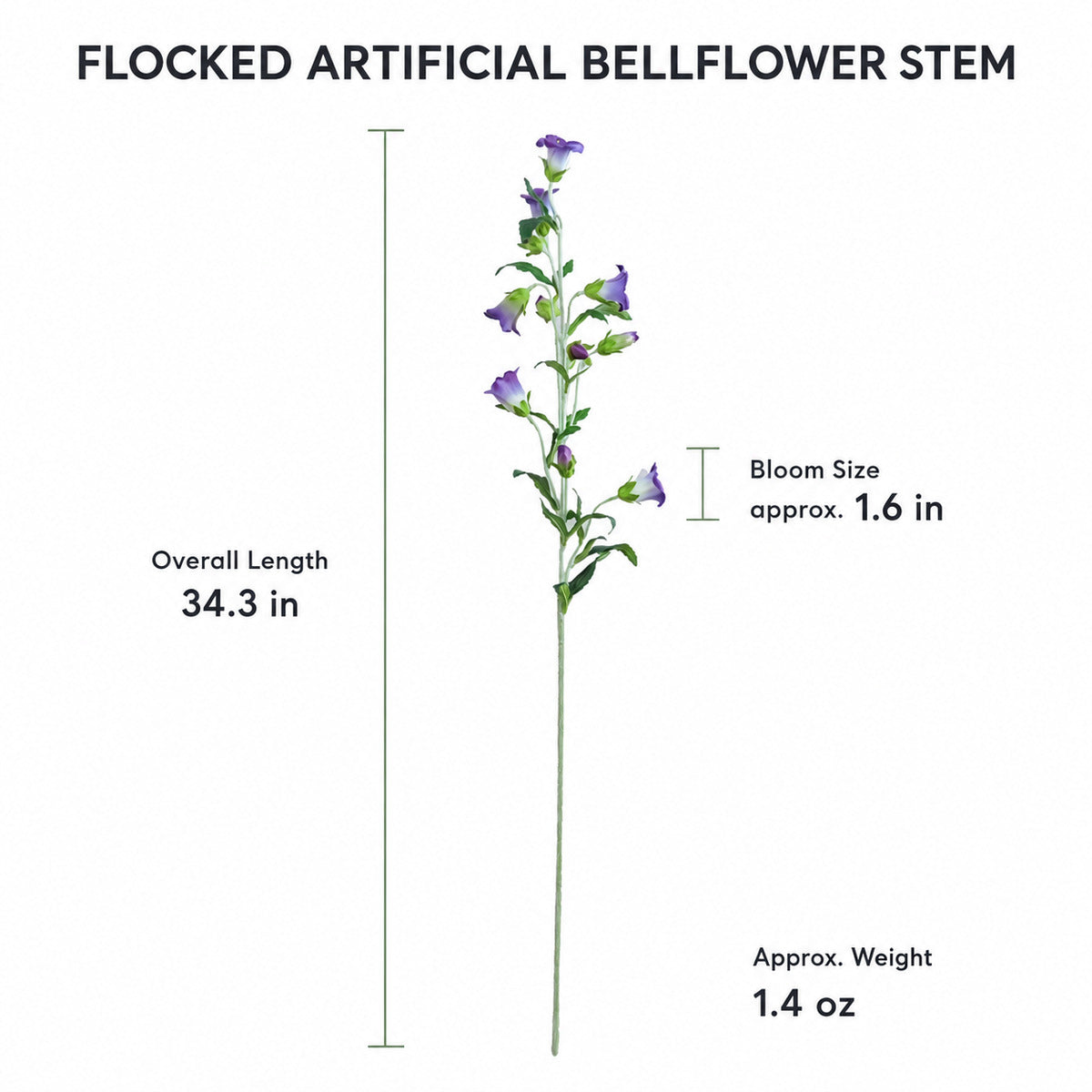 EVERIVELLE 34.3-Inch Flocked Artificial Bellflower Stem