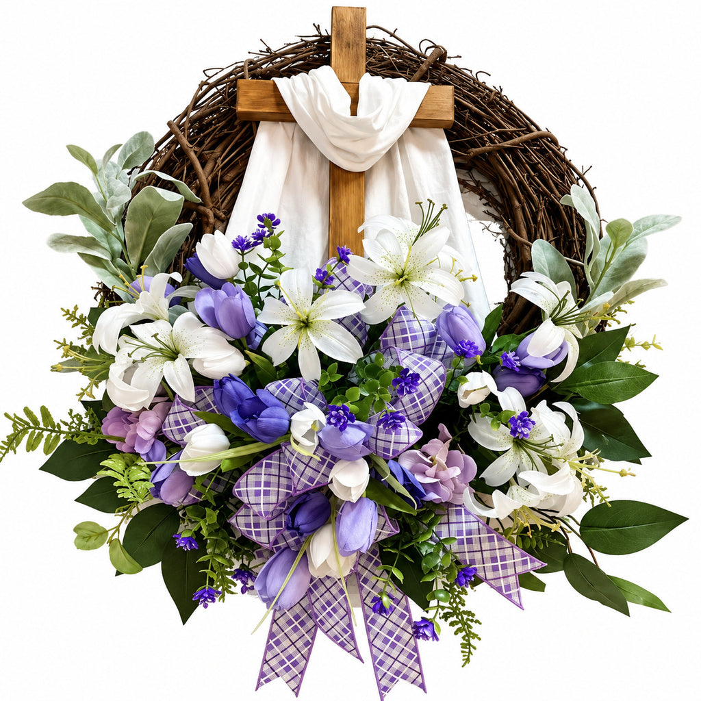 Purple & White Easter Cross Wreath