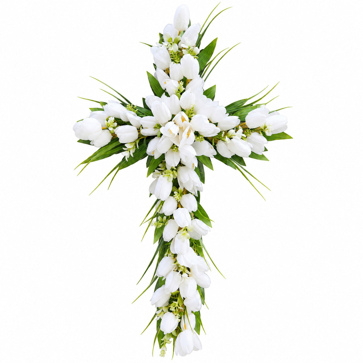 White Tulip Easter Cross Wreath