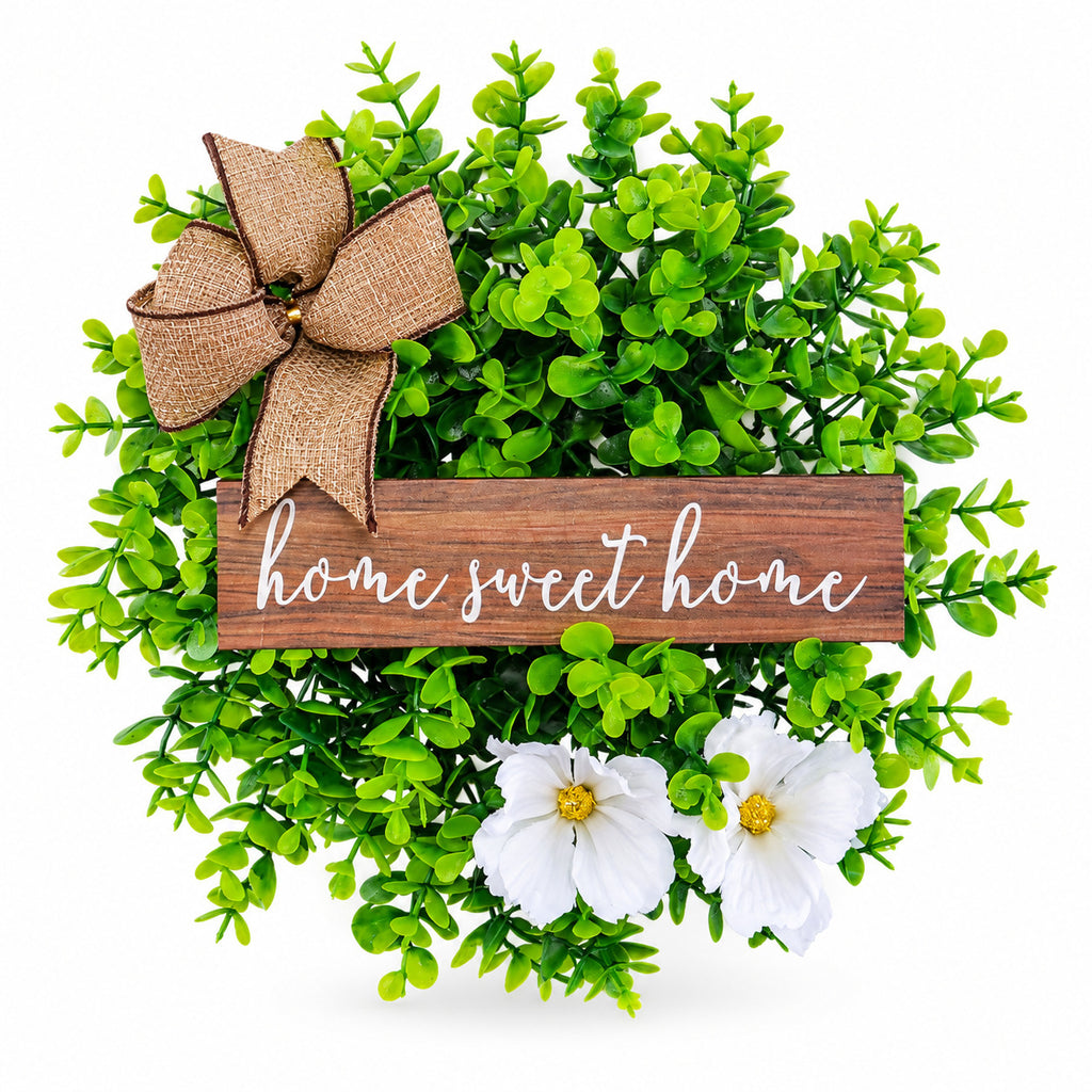 Home Sweet Home Greenery & White Flower Wreath Collection