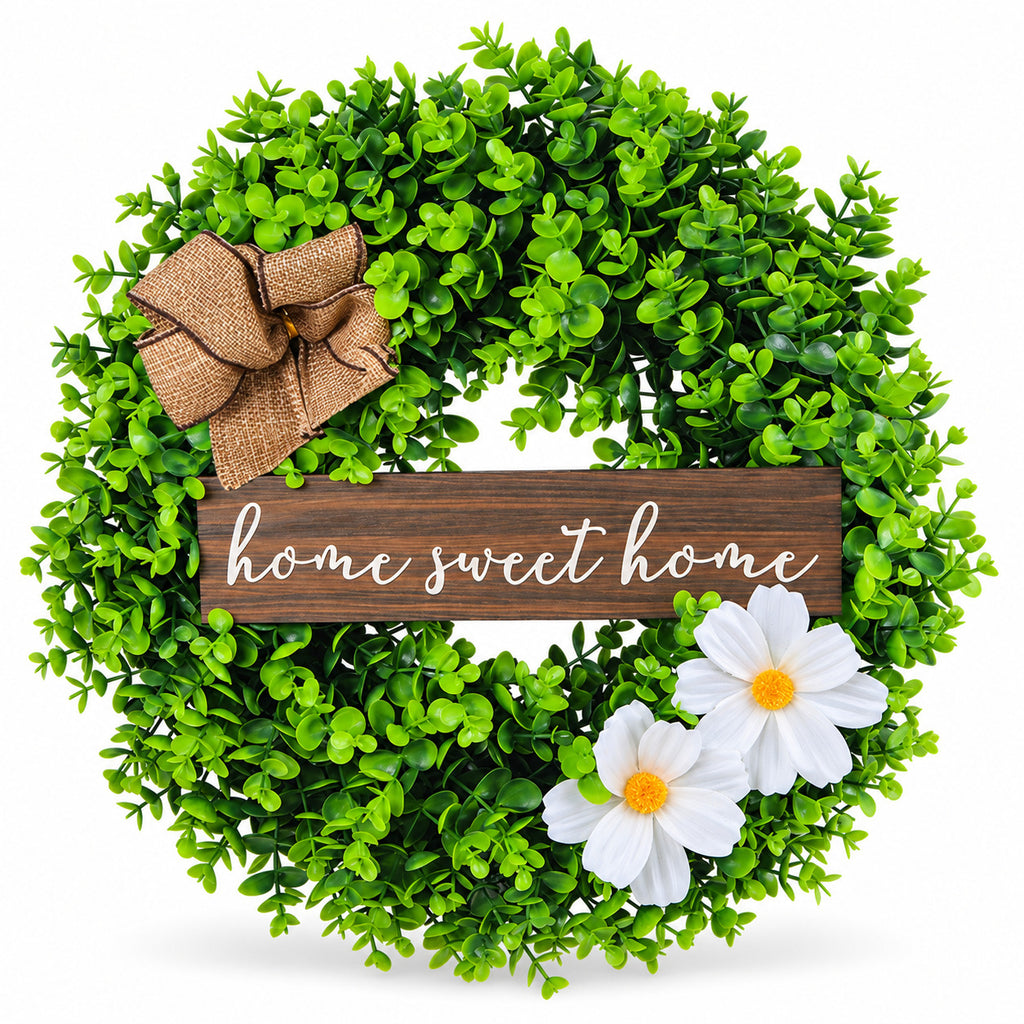 Home Sweet Home Greenery & White Flower Wreath Collection