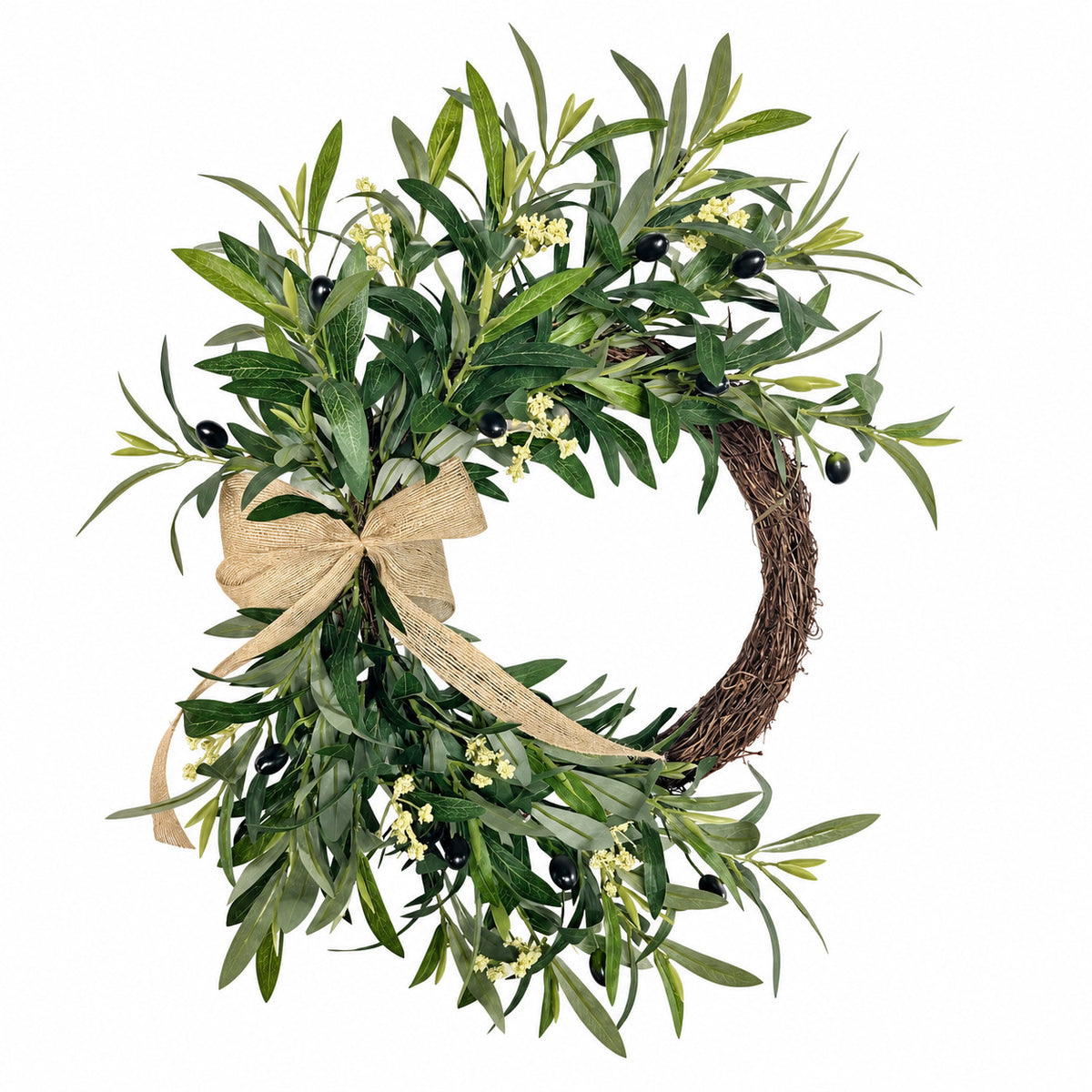 Olive Branch & Burlap Bow Wreath Collection