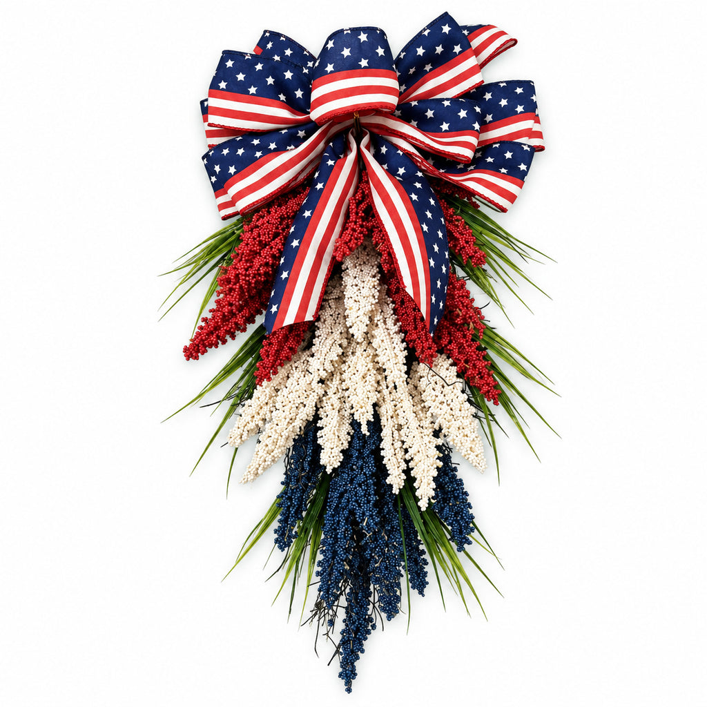 Patriotic Red, White & Blue Floral Door Swag