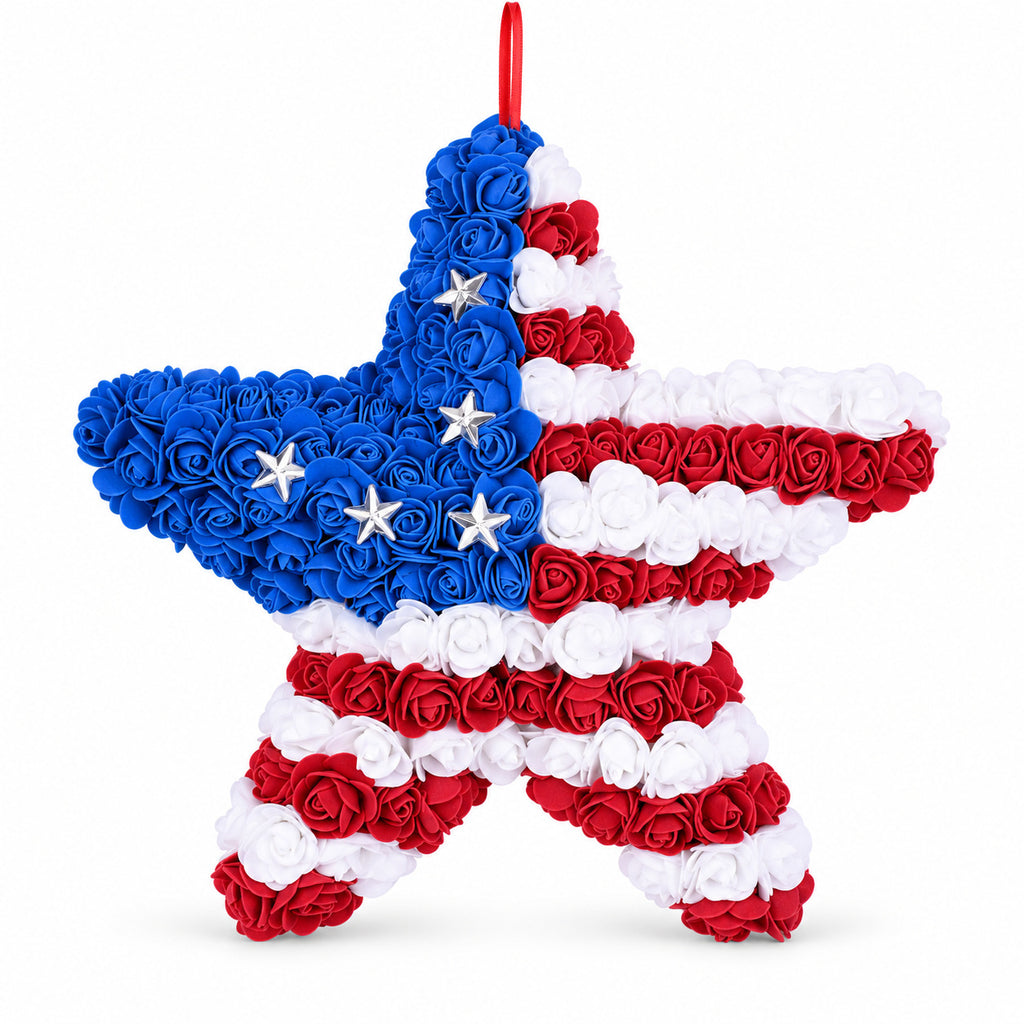 Patriotic Foam Rose Wreath & Hanging Decor Collection